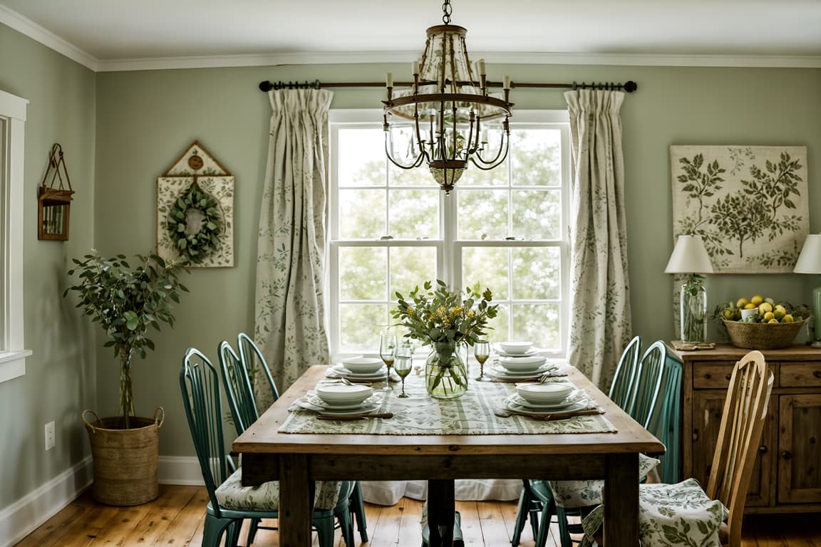 Cottagecore-style (dining room interior) with dining table chairs and ...