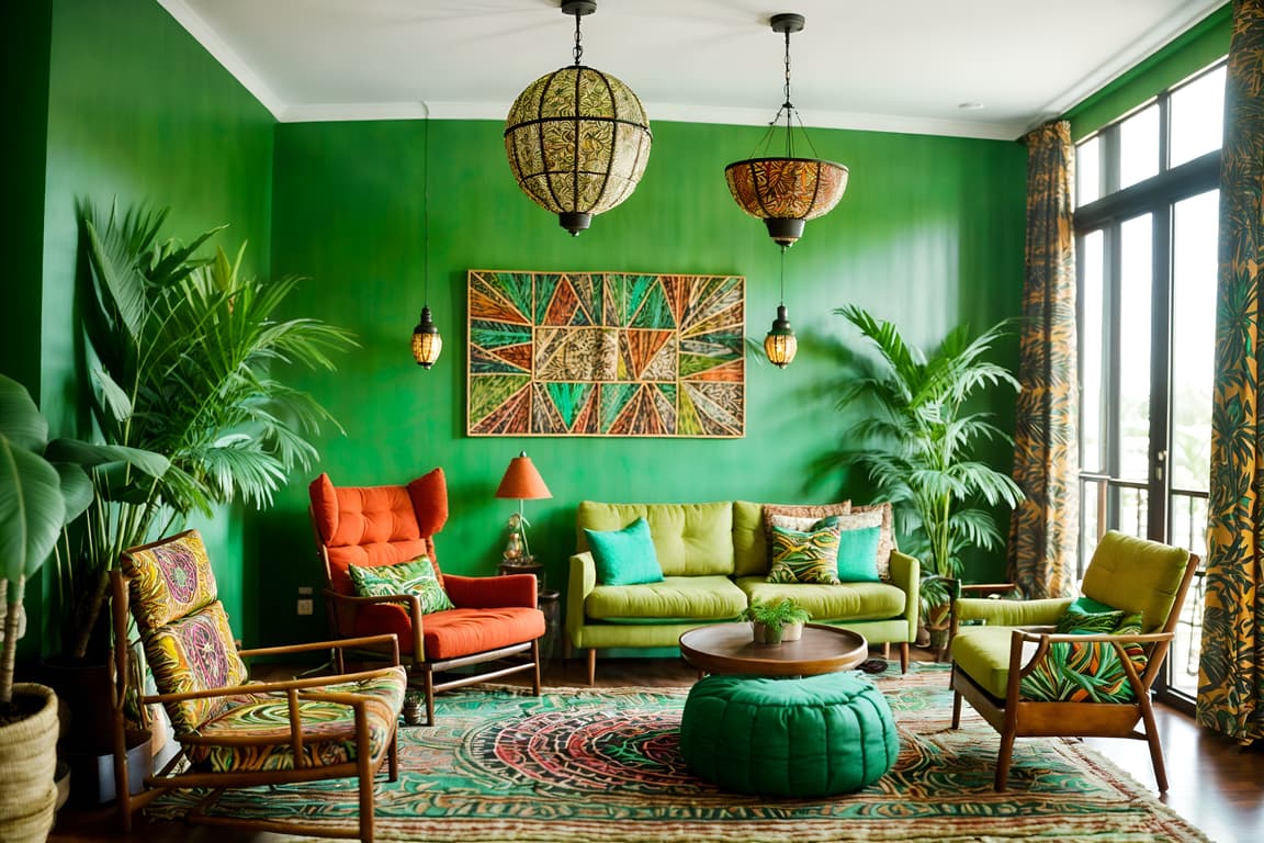 Bohemian-style (hotel lobby interior) with lounge chairs and coffee ...