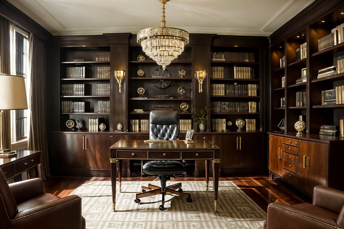 Hollywood glam-style (study room interior) with office chair and ...