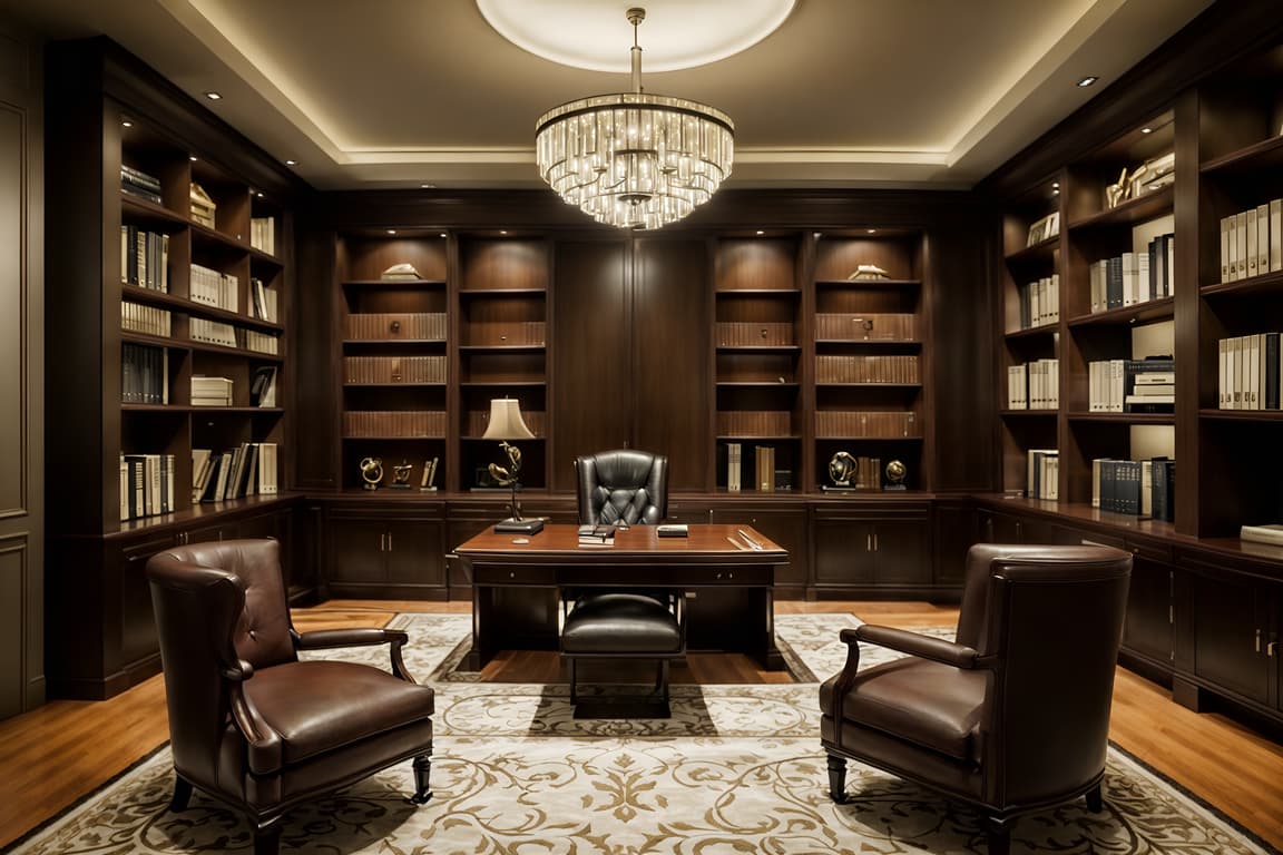 Luxury-style (study room interior) with office chair and writing desk ...