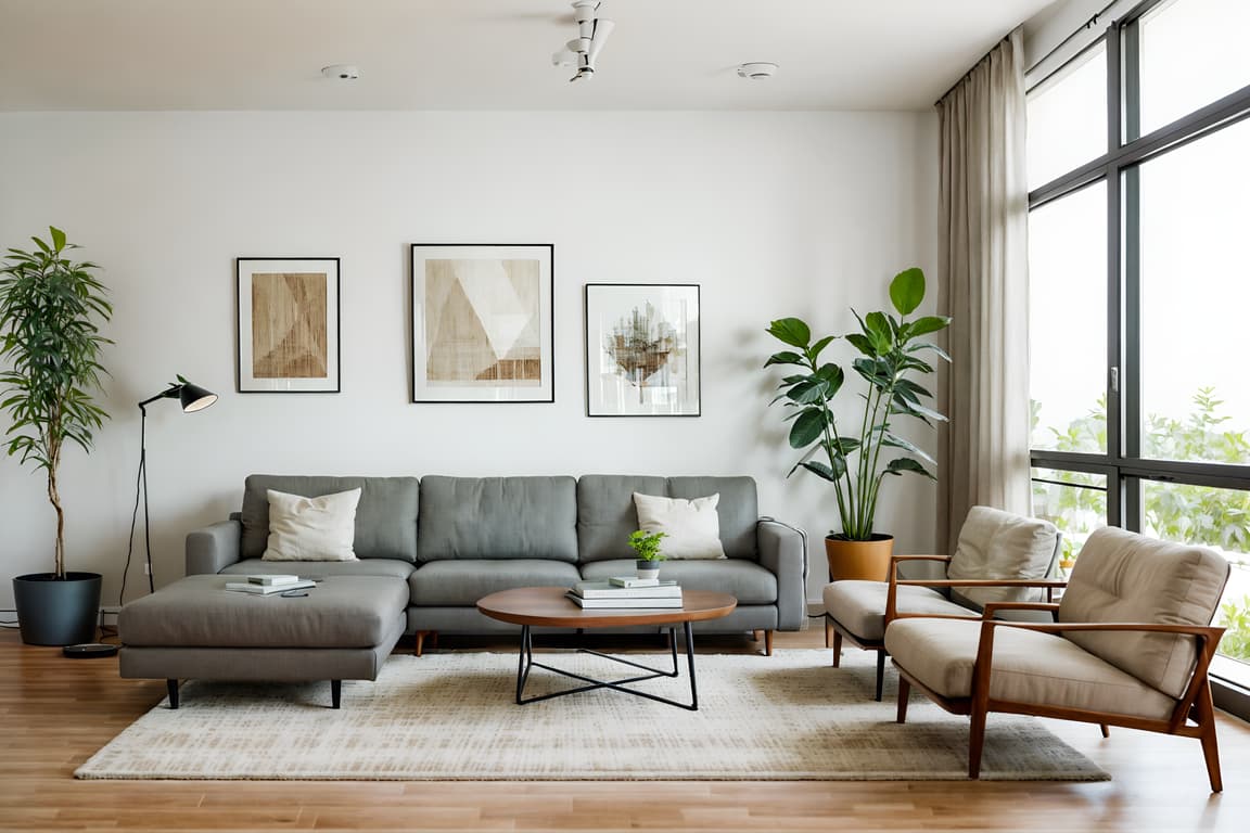 Modern-style (living room interior) with coffee tables and chairs and ...