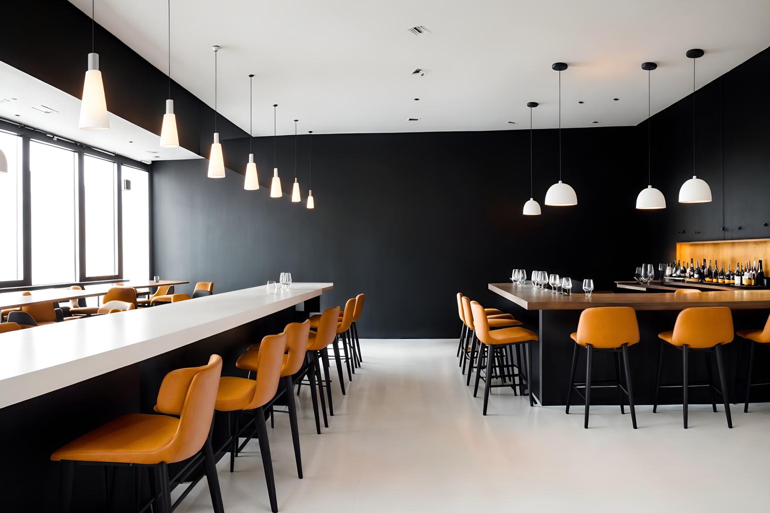 Minimalist style restaurant interior with restaurant decor and