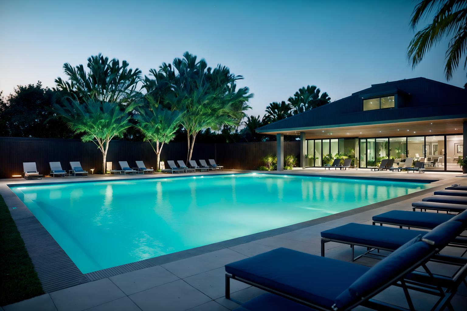 Contemporary-style designed (outdoor pool area ) with pool and pool ...