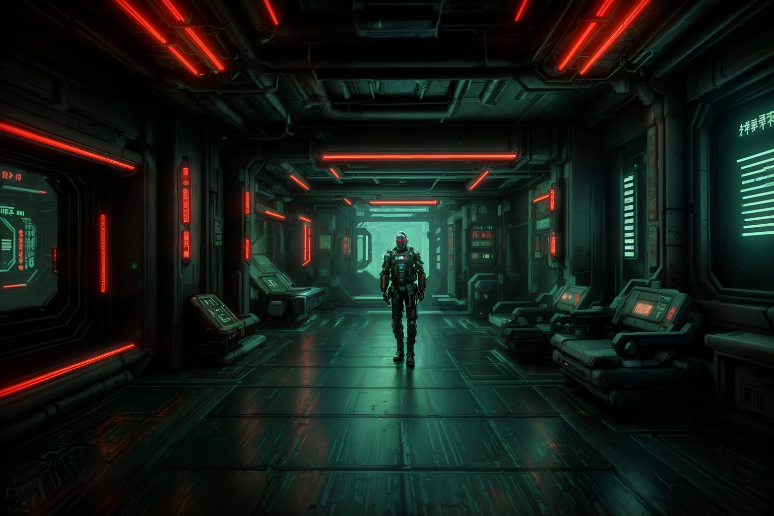 Cyberpunk-style (onsen Interior) . With Military Uniforms And Gear And 