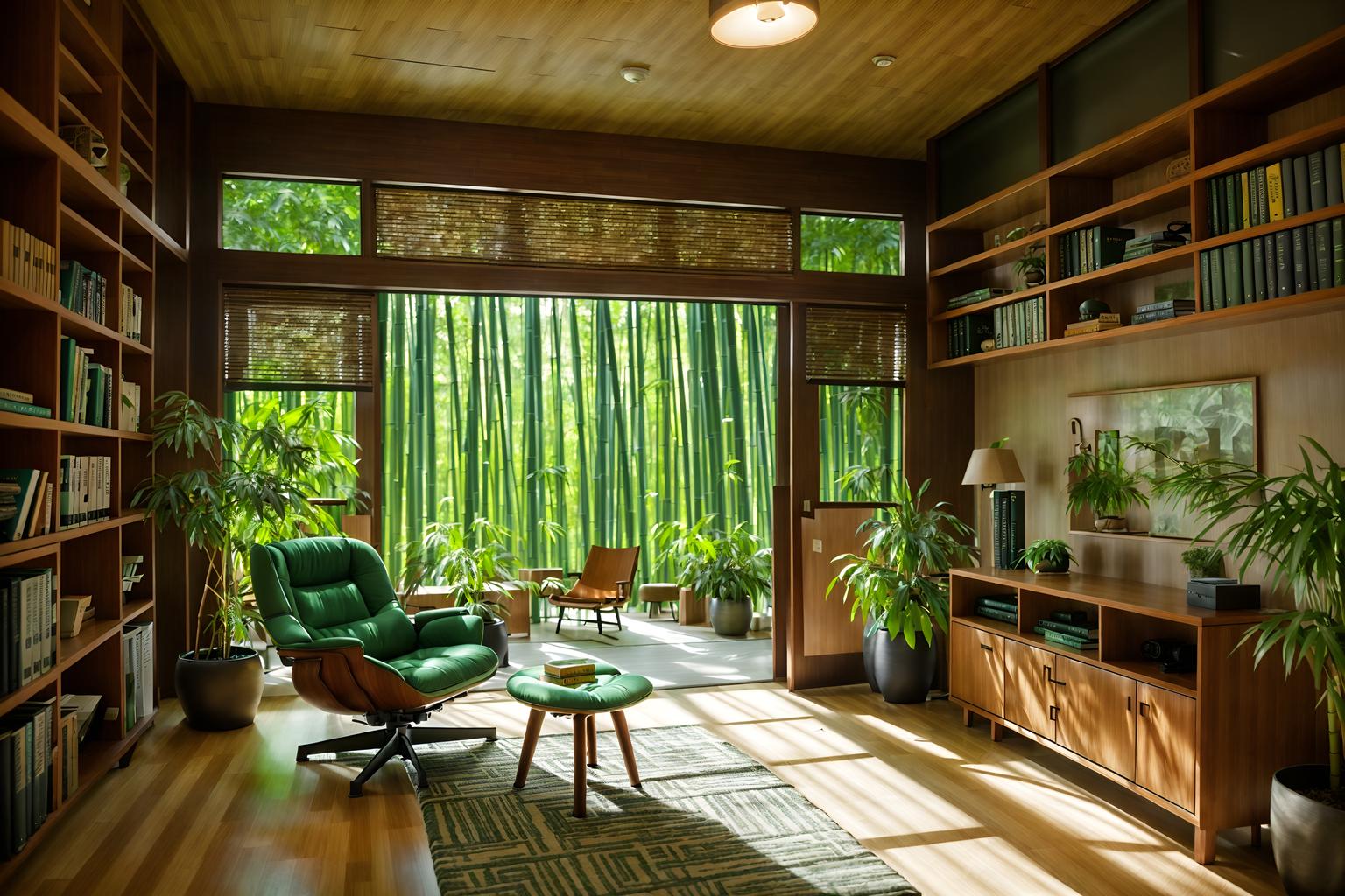 Biophilic-style (study room interior) with lounge chair and plant and ...