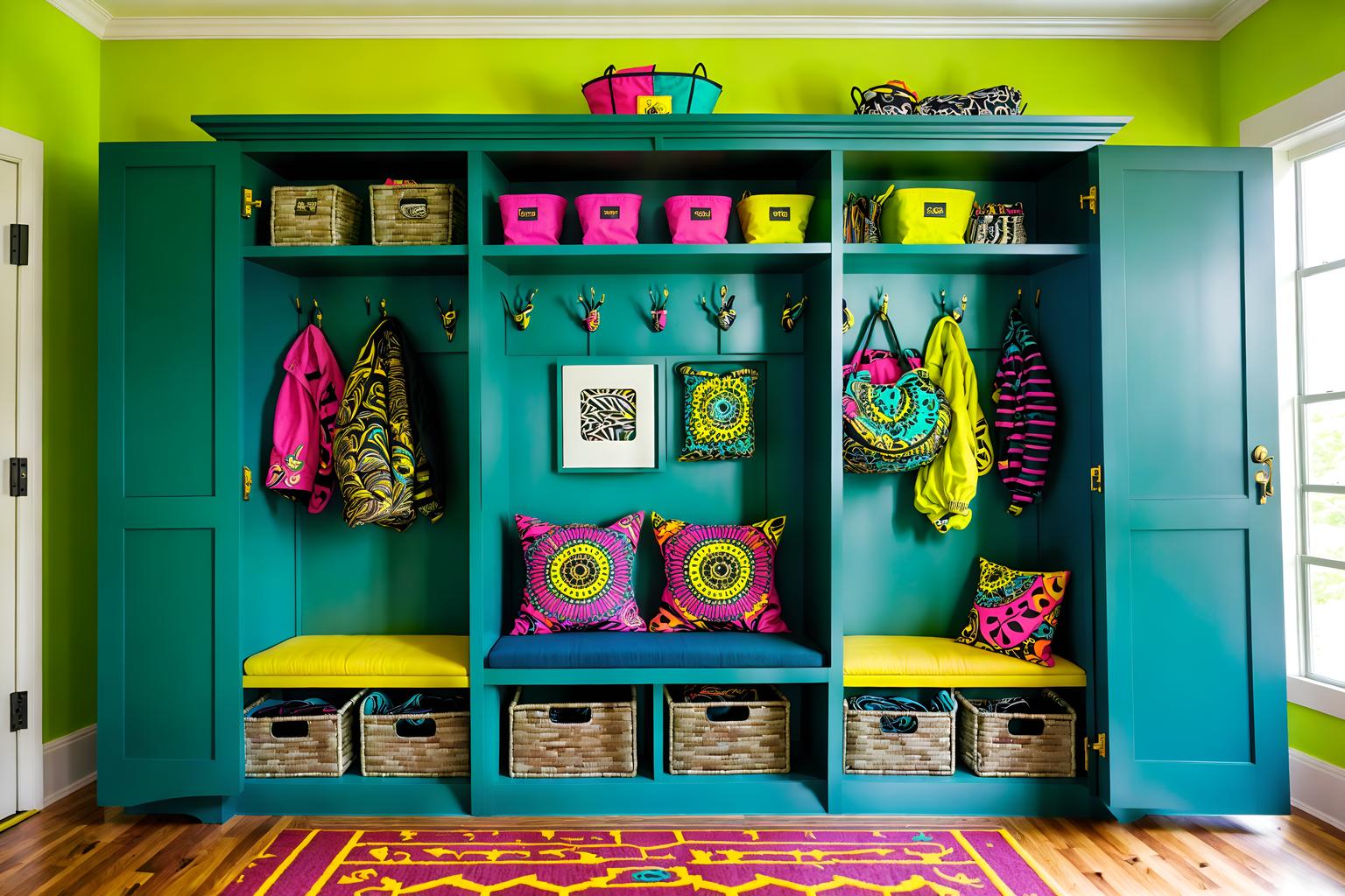 Maximalist-style (mudroom interior) with storage baskets and storage ...