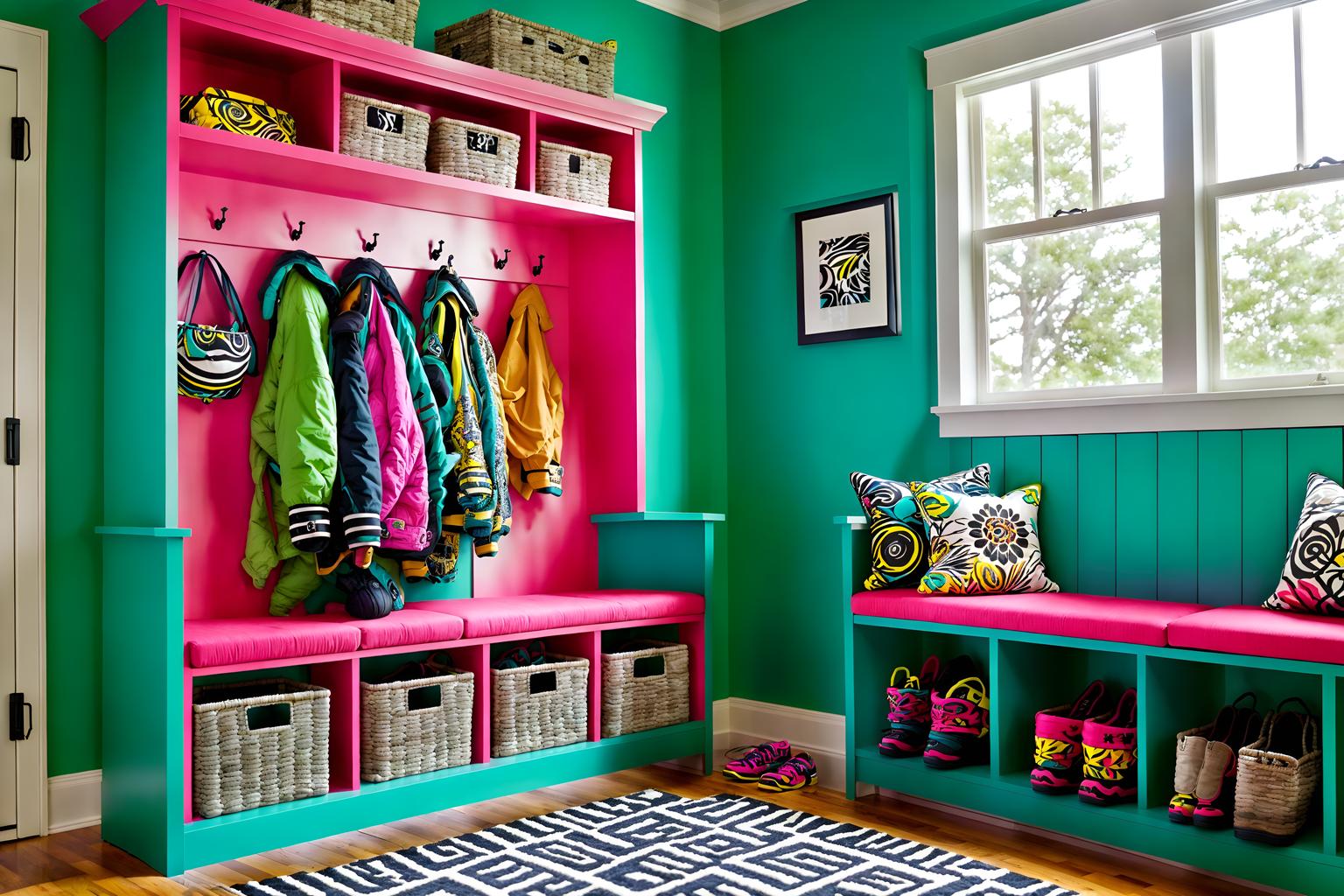 Maximalist-style (mudroom interior) with storage baskets and storage ...