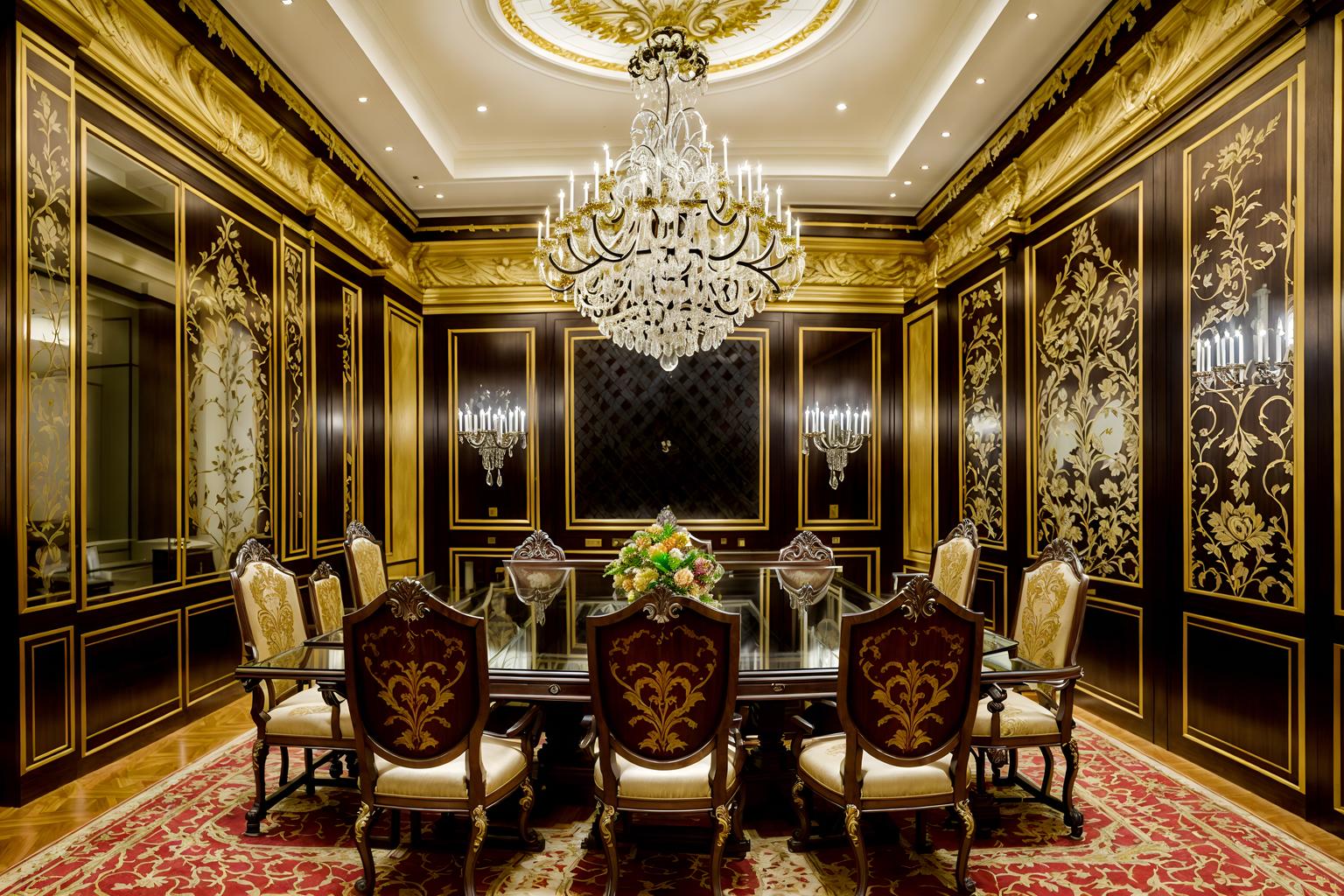 Baroque-style (meeting room interior) with glass walls and boardroom ...