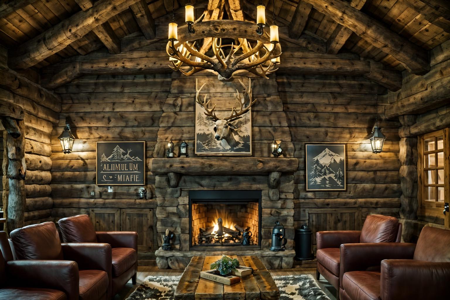 Ski chalet-style (coffee shop interior) . with wood beams and stone ...