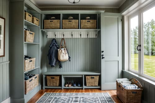 Maximalist-style (mudroom interior) with storage baskets and storage ...