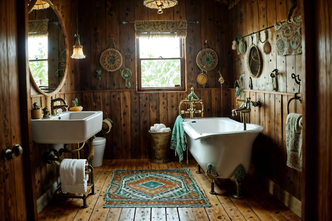 Bohemian-style Toilet Interior With Sink With Tap And Toilet With ...