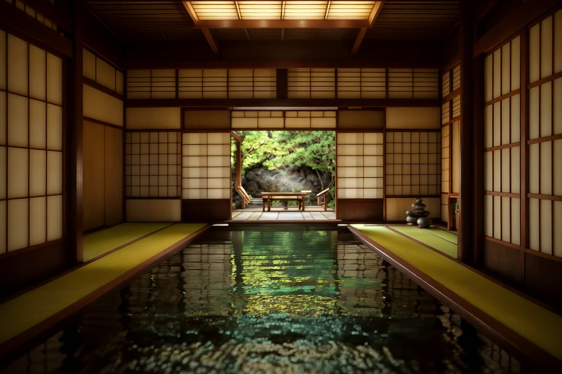 Japanese Design-style Onsen Interior . With . . Cinematic Photo, Highly ...