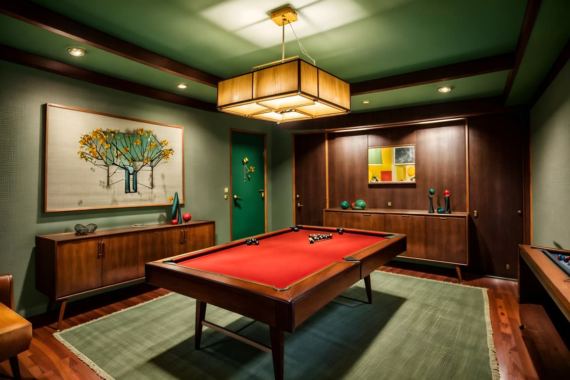 Midcentury Modern-style Gaming Room Interior . With Mid Century Modern ...