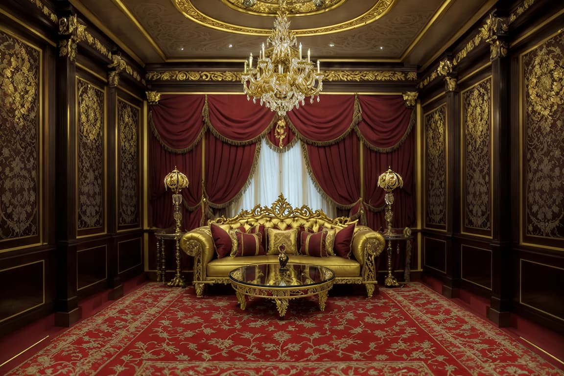 Baroque-style Gaming Room Interior . With Heavy Moldings And Expensive ...