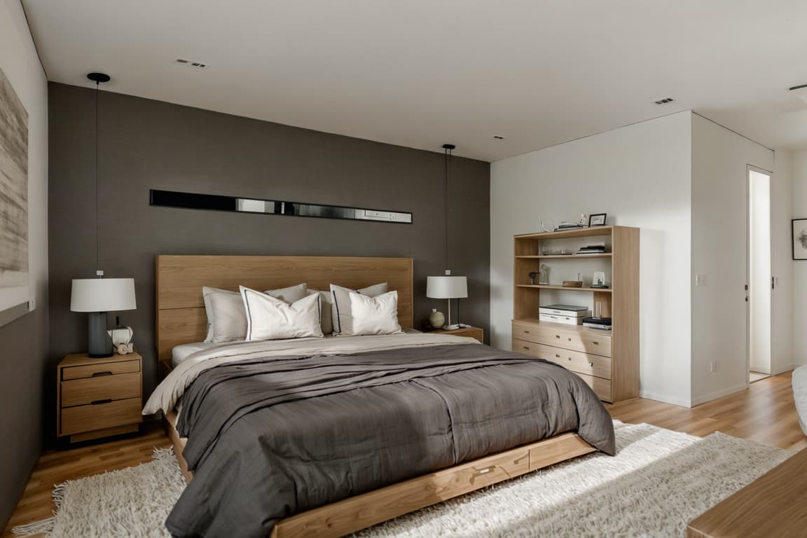 Modern-style Bedroom Interior With Storage Bench Or Ottoman And Night ...