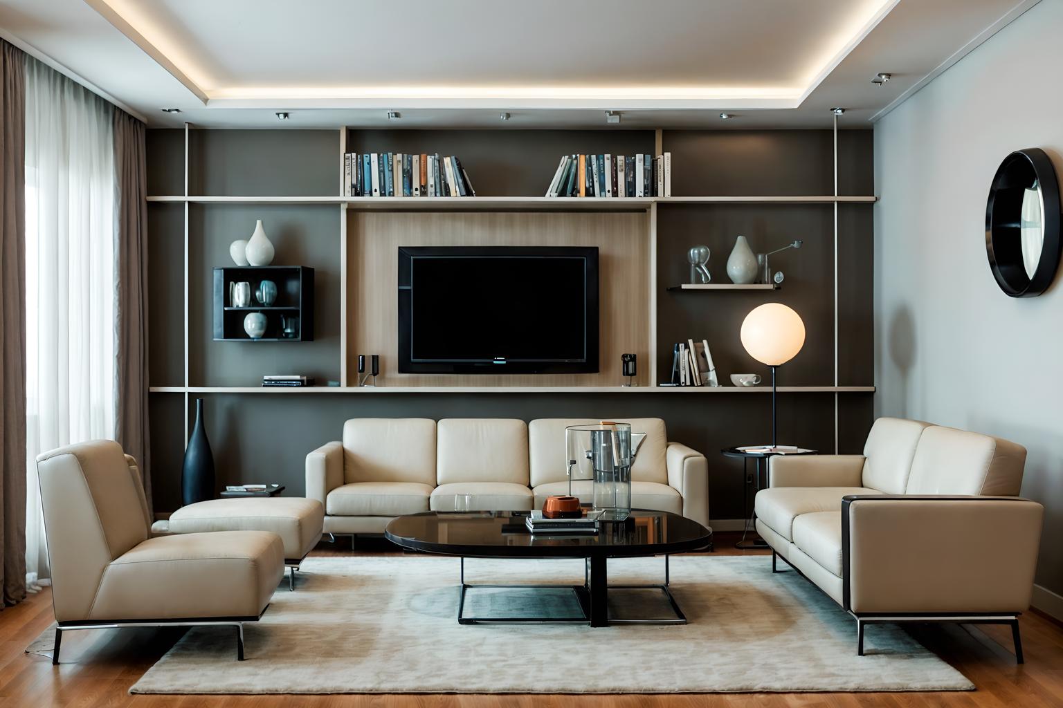 Retro Futuristic-style Living Room Interior With Electric Lamps And ...