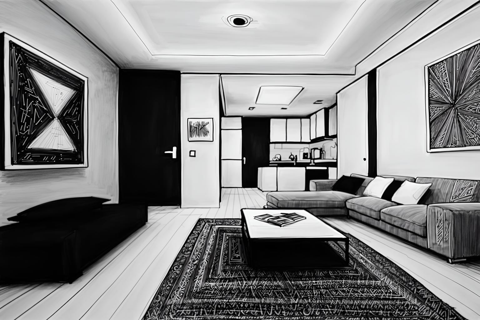 (hand-drawn monochrome black and white sketch line drawing)++ of sketch-style () apartment interior. a sketch of interior. with . a sketch of interior. trending on artstation. black and white line drawing sketch without colors. masterpiece, cinematic light, ultrarealistic+, photorealistic+, 8k, raw photo, realistic, sharp focus on eyes, (symmetrical eyes), (intact eyes), hyperrealistic, highest quality, best quality, , highly detailed, masterpiece, best quality, extremely detailed 8k wallpaper, masterpiece, best quality, ultra-detailed, best shadow, detailed background, detailed face, detailed eyes, high contrast, best illumination, detailed face, dulux, caustic, dynamic angle, detailed glow. dramatic lighting. highly detailed, insanely detailed hair, symmetrical, intricate details, professionally retouched, 8k high definition. strong bokeh. award winning photo.