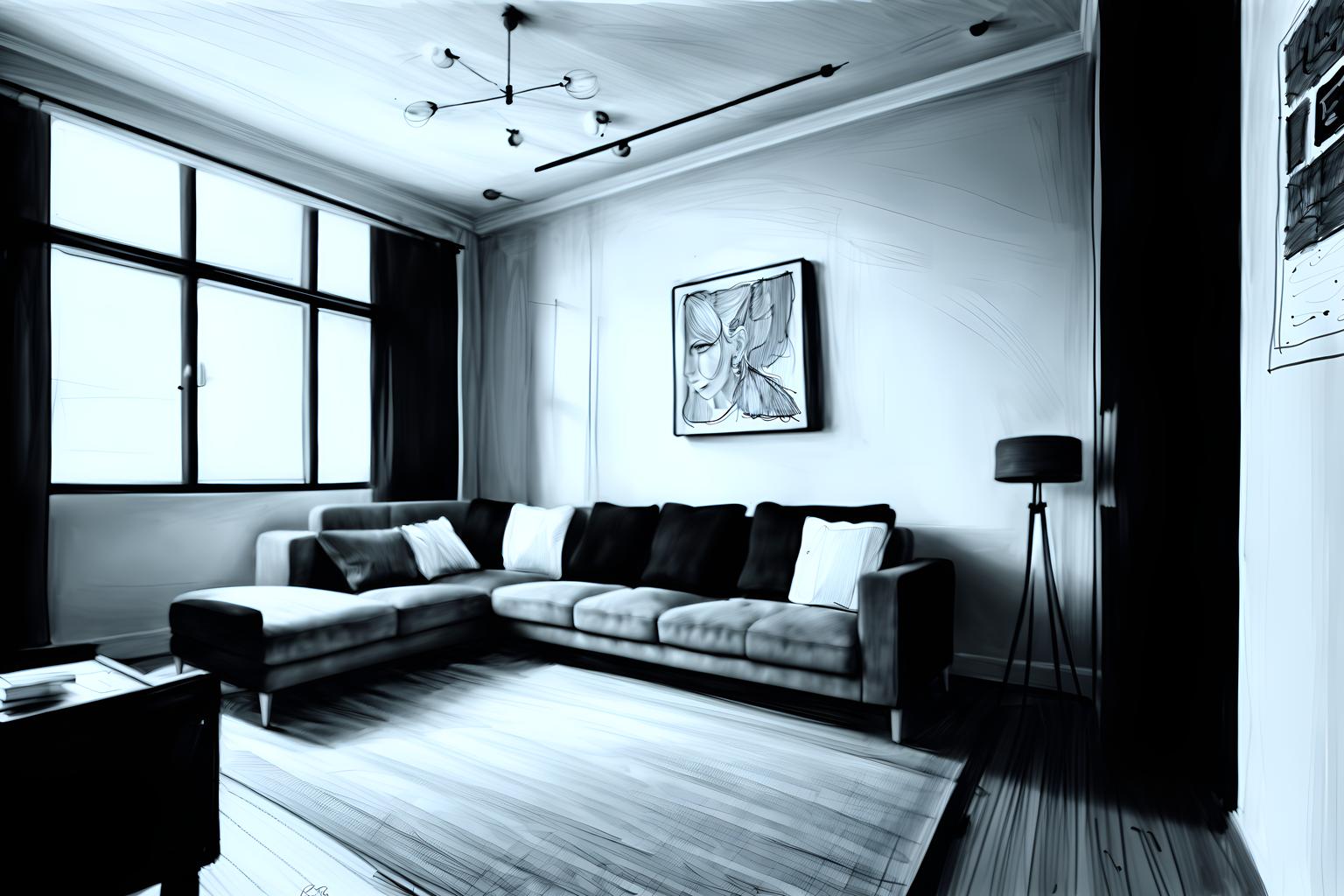 (hand-drawn monochrome black and white sketch line drawing)++ of sketch-style () apartment interior. a sketch of interior. with . a sketch of interior. trending on artstation. black and white line drawing sketch without colors. masterpiece, cinematic light, ultrarealistic+, photorealistic+, 8k, raw photo, realistic, sharp focus on eyes, (symmetrical eyes), (intact eyes), hyperrealistic, highest quality, best quality, , highly detailed, masterpiece, best quality, extremely detailed 8k wallpaper, masterpiece, best quality, ultra-detailed, best shadow, detailed background, detailed face, detailed eyes, high contrast, best illumination, detailed face, dulux, caustic, dynamic angle, detailed glow. dramatic lighting. highly detailed, insanely detailed hair, symmetrical, intricate details, professionally retouched, 8k high definition. strong bokeh. award winning photo.