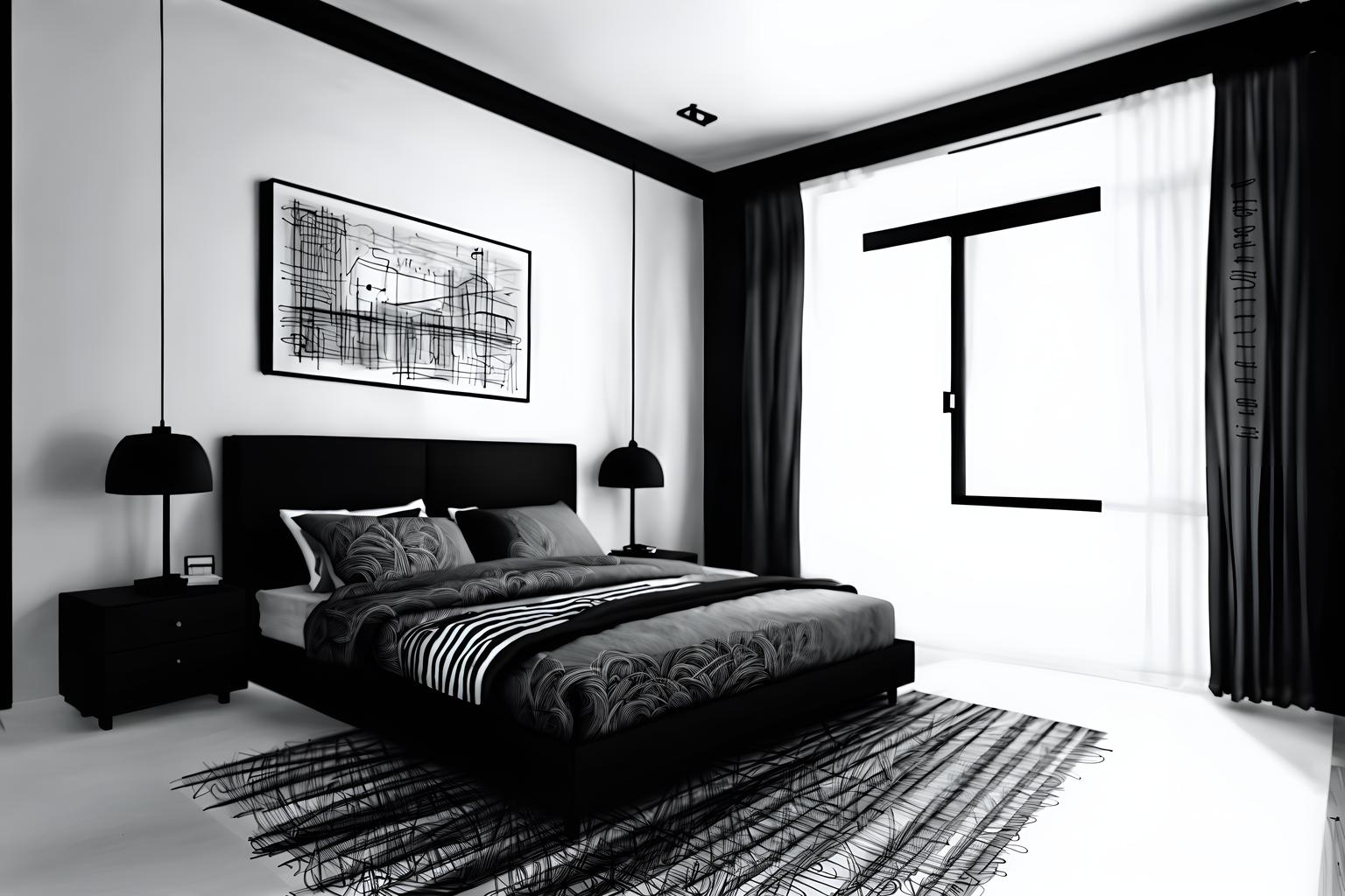 (hand-drawn monochrome black and white sketch line drawing)++ of sketch-style (bedroom) apartment interior. a sketch of interior. with . a sketch of interior. with headboard and bed and night light. trending on artstation. black and white line drawing sketch without colors. masterpiece, cinematic light, ultrarealistic+, photorealistic+, 8k, raw photo, realistic, sharp focus on eyes, (symmetrical eyes), (intact eyes), hyperrealistic, highest quality, best quality, , highly detailed, masterpiece, best quality, extremely detailed 8k wallpaper, masterpiece, best quality, ultra-detailed, best shadow, detailed background, detailed face, detailed eyes, high contrast, best illumination, detailed face, dulux, caustic, dynamic angle, detailed glow. dramatic lighting. highly detailed, insanely detailed hair, symmetrical, intricate details, professionally retouched, 8k high definition. strong bokeh. award winning photo.