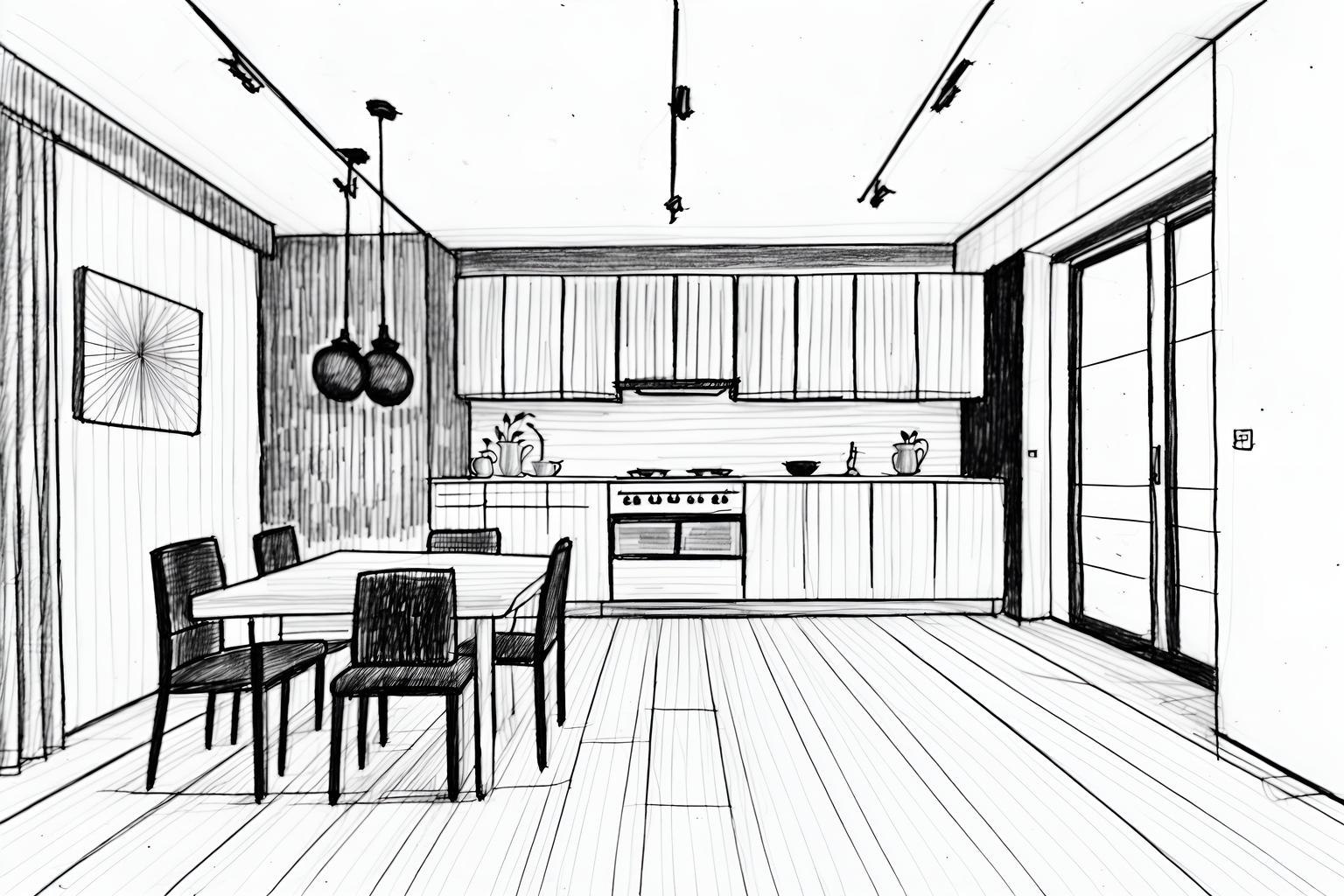 (hand-drawn monochrome black and white sketch line drawing)++ of sketch-style (kitchen living combo) apartment interior. a sketch of interior. with . a sketch of interior. with chairs and stove and plant. trending on artstation. black and white line drawing sketch without colors. masterpiece, cinematic light, ultrarealistic+, photorealistic+, 8k, raw photo, realistic, sharp focus on eyes, (symmetrical eyes), (intact eyes), hyperrealistic, highest quality, best quality, , highly detailed, masterpiece, best quality, extremely detailed 8k wallpaper, masterpiece, best quality, ultra-detailed, best shadow, detailed background, detailed face, detailed eyes, high contrast, best illumination, detailed face, dulux, caustic, dynamic angle, detailed glow. dramatic lighting. highly detailed, insanely detailed hair, symmetrical, intricate details, professionally retouched, 8k high definition. strong bokeh. award winning photo.