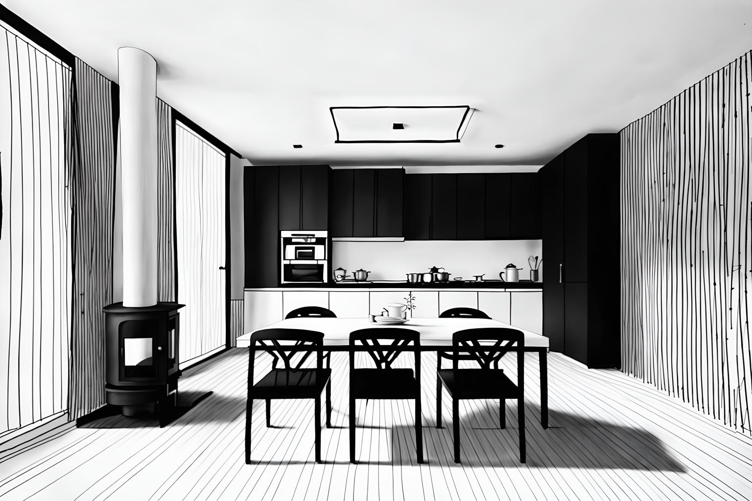 (hand-drawn monochrome black and white sketch line drawing)++ of sketch-style (kitchen living combo) apartment interior. a sketch of interior. with . a sketch of interior. with chairs and stove and plant. trending on artstation. black and white line drawing sketch without colors. masterpiece, cinematic light, ultrarealistic+, photorealistic+, 8k, raw photo, realistic, sharp focus on eyes, (symmetrical eyes), (intact eyes), hyperrealistic, highest quality, best quality, , highly detailed, masterpiece, best quality, extremely detailed 8k wallpaper, masterpiece, best quality, ultra-detailed, best shadow, detailed background, detailed face, detailed eyes, high contrast, best illumination, detailed face, dulux, caustic, dynamic angle, detailed glow. dramatic lighting. highly detailed, insanely detailed hair, symmetrical, intricate details, professionally retouched, 8k high definition. strong bokeh. award winning photo.
