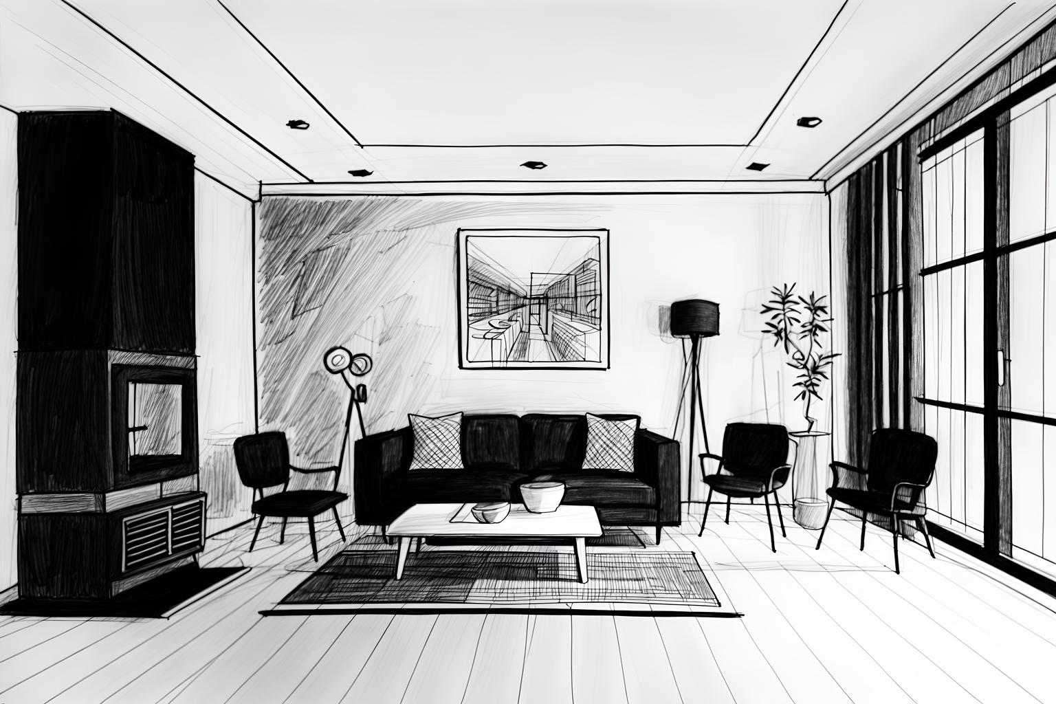 (hand-drawn monochrome black and white sketch line drawing)++ of sketch-style (kitchen living combo) apartment interior. a sketch of interior. with . a sketch of interior. with chairs and stove and plant. trending on artstation. black and white line drawing sketch without colors. masterpiece, cinematic light, ultrarealistic+, photorealistic+, 8k, raw photo, realistic, sharp focus on eyes, (symmetrical eyes), (intact eyes), hyperrealistic, highest quality, best quality, , highly detailed, masterpiece, best quality, extremely detailed 8k wallpaper, masterpiece, best quality, ultra-detailed, best shadow, detailed background, detailed face, detailed eyes, high contrast, best illumination, detailed face, dulux, caustic, dynamic angle, detailed glow. dramatic lighting. highly detailed, insanely detailed hair, symmetrical, intricate details, professionally retouched, 8k high definition. strong bokeh. award winning photo.