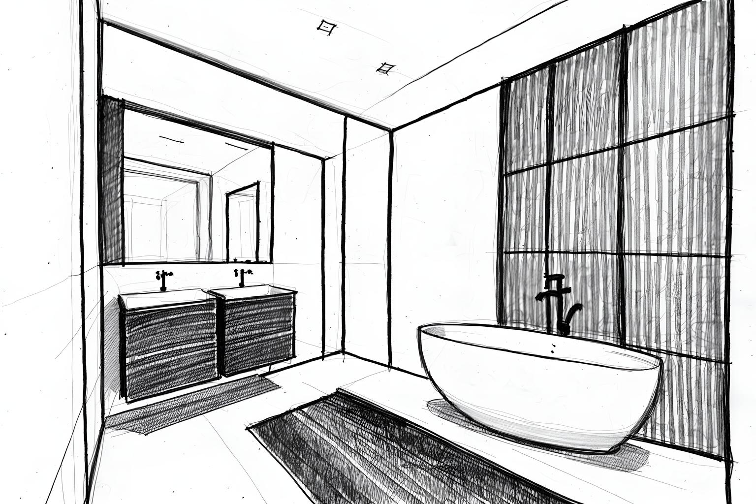 (hand-drawn monochrome black and white sketch line drawing)++ of sketch-style (bathroom) apartment interior. a sketch of interior. with . a sketch of interior. with bathroom sink with faucet and plant and mirror. trending on artstation. black and white line drawing sketch without colors. masterpiece, cinematic light, ultrarealistic+, photorealistic+, 8k, raw photo, realistic, sharp focus on eyes, (symmetrical eyes), (intact eyes), hyperrealistic, highest quality, best quality, , highly detailed, masterpiece, best quality, extremely detailed 8k wallpaper, masterpiece, best quality, ultra-detailed, best shadow, detailed background, detailed face, detailed eyes, high contrast, best illumination, detailed face, dulux, caustic, dynamic angle, detailed glow. dramatic lighting. highly detailed, insanely detailed hair, symmetrical, intricate details, professionally retouched, 8k high definition. strong bokeh. award winning photo.