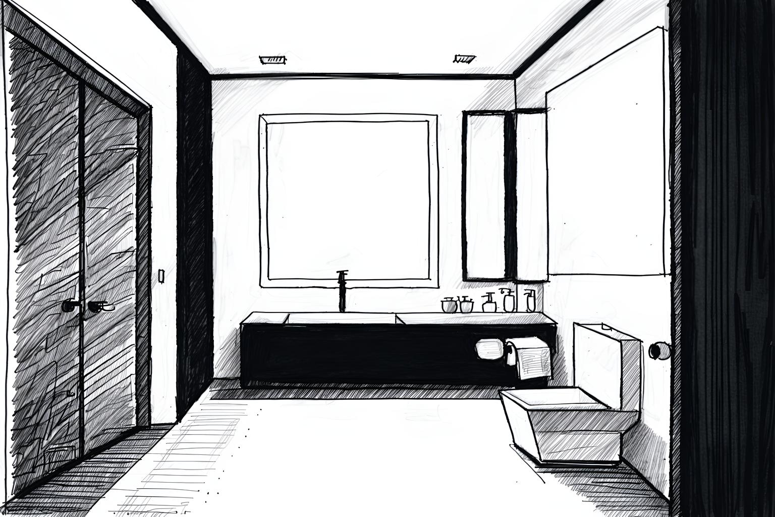 (hand-drawn monochrome black and white sketch line drawing)++ of sketch-style (bathroom) apartment interior. a sketch of interior. with . a sketch of interior. with bathroom sink with faucet and plant and mirror. trending on artstation. black and white line drawing sketch without colors. masterpiece, cinematic light, ultrarealistic+, photorealistic+, 8k, raw photo, realistic, sharp focus on eyes, (symmetrical eyes), (intact eyes), hyperrealistic, highest quality, best quality, , highly detailed, masterpiece, best quality, extremely detailed 8k wallpaper, masterpiece, best quality, ultra-detailed, best shadow, detailed background, detailed face, detailed eyes, high contrast, best illumination, detailed face, dulux, caustic, dynamic angle, detailed glow. dramatic lighting. highly detailed, insanely detailed hair, symmetrical, intricate details, professionally retouched, 8k high definition. strong bokeh. award winning photo.