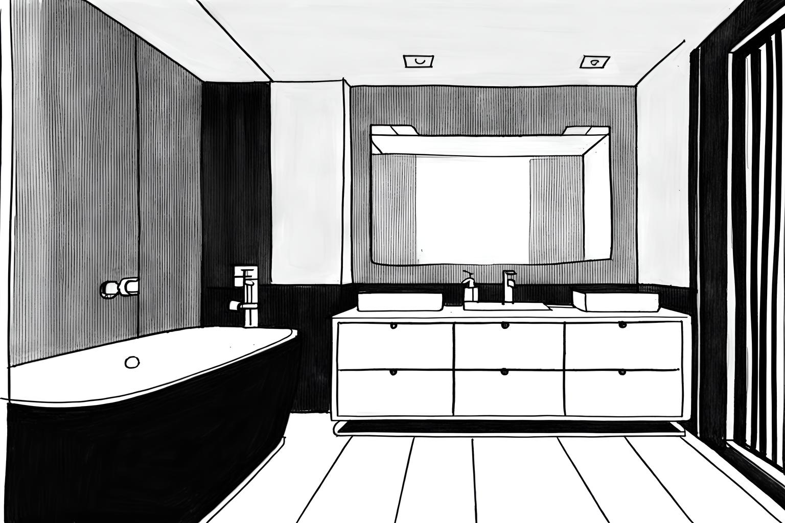 (hand-drawn monochrome black and white sketch line drawing)++ of sketch-style (bathroom) apartment interior. a sketch of interior. with . a sketch of interior. with bathroom sink with faucet and plant and mirror. trending on artstation. black and white line drawing sketch without colors. masterpiece, cinematic light, ultrarealistic+, photorealistic+, 8k, raw photo, realistic, sharp focus on eyes, (symmetrical eyes), (intact eyes), hyperrealistic, highest quality, best quality, , highly detailed, masterpiece, best quality, extremely detailed 8k wallpaper, masterpiece, best quality, ultra-detailed, best shadow, detailed background, detailed face, detailed eyes, high contrast, best illumination, detailed face, dulux, caustic, dynamic angle, detailed glow. dramatic lighting. highly detailed, insanely detailed hair, symmetrical, intricate details, professionally retouched, 8k high definition. strong bokeh. award winning photo.