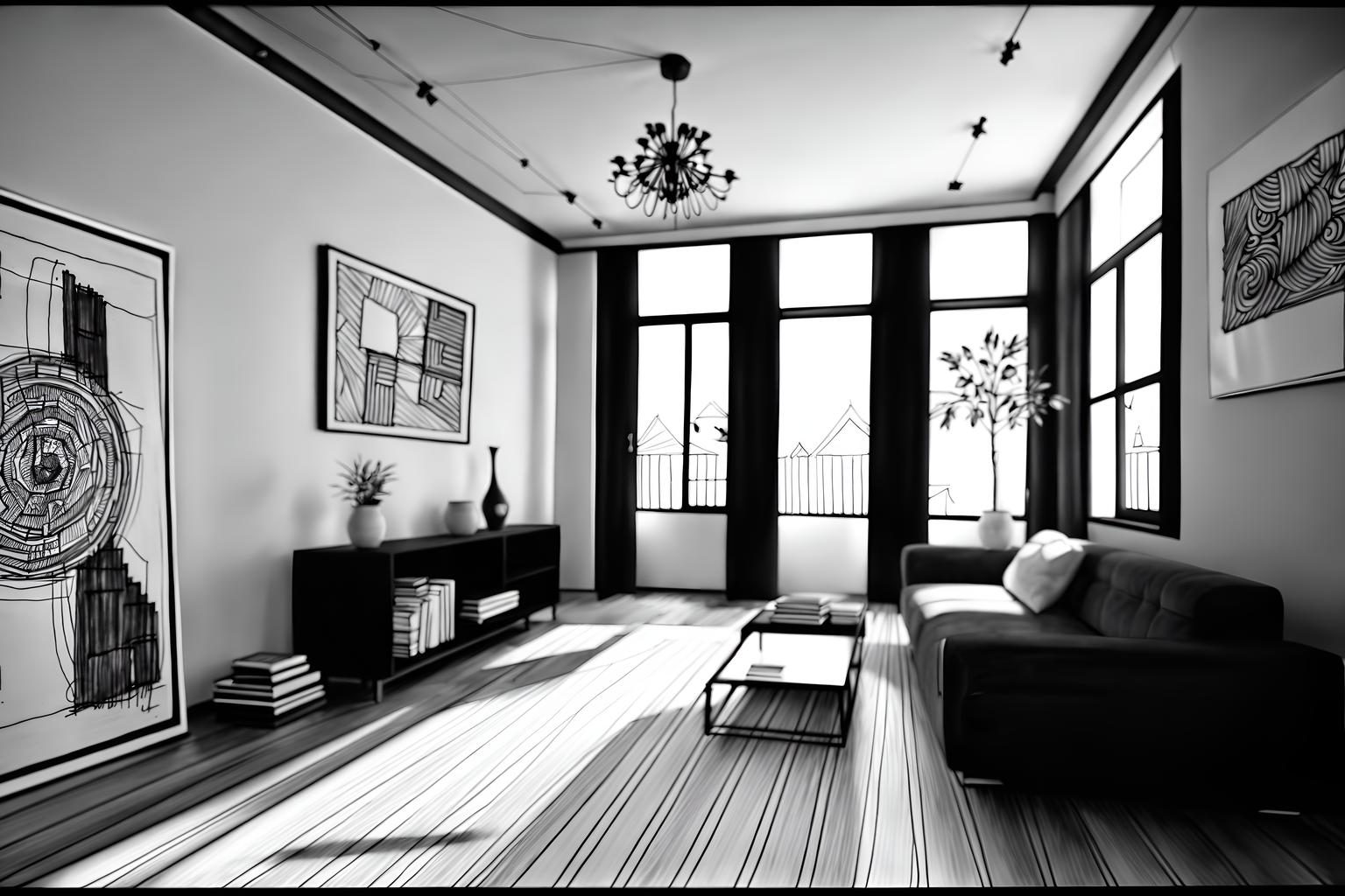 (hand-drawn monochrome black and white sketch line drawing)++ of sketch-style (attic) apartment interior. a sketch of interior. with . a sketch of interior. trending on artstation. black and white line drawing sketch without colors. masterpiece, cinematic light, ultrarealistic+, photorealistic+, 8k, raw photo, realistic, sharp focus on eyes, (symmetrical eyes), (intact eyes), hyperrealistic, highest quality, best quality, , highly detailed, masterpiece, best quality, extremely detailed 8k wallpaper, masterpiece, best quality, ultra-detailed, best shadow, detailed background, detailed face, detailed eyes, high contrast, best illumination, detailed face, dulux, caustic, dynamic angle, detailed glow. dramatic lighting. highly detailed, insanely detailed hair, symmetrical, intricate details, professionally retouched, 8k high definition. strong bokeh. award winning photo.