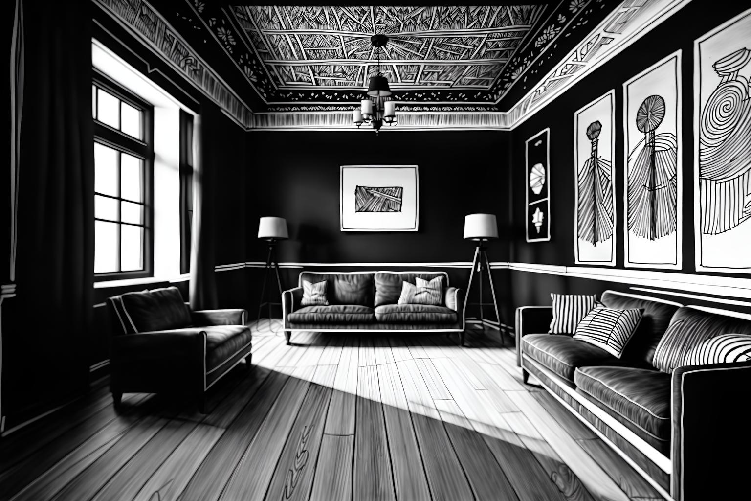 (hand-drawn monochrome black and white sketch line drawing)++ of sketch-style (attic) apartment interior. a sketch of interior. with . a sketch of interior. trending on artstation. black and white line drawing sketch without colors. masterpiece, cinematic light, ultrarealistic+, photorealistic+, 8k, raw photo, realistic, sharp focus on eyes, (symmetrical eyes), (intact eyes), hyperrealistic, highest quality, best quality, , highly detailed, masterpiece, best quality, extremely detailed 8k wallpaper, masterpiece, best quality, ultra-detailed, best shadow, detailed background, detailed face, detailed eyes, high contrast, best illumination, detailed face, dulux, caustic, dynamic angle, detailed glow. dramatic lighting. highly detailed, insanely detailed hair, symmetrical, intricate details, professionally retouched, 8k high definition. strong bokeh. award winning photo.