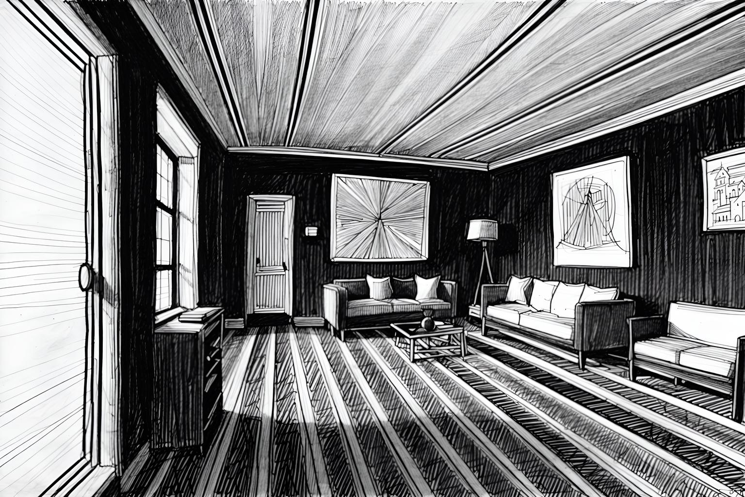 (hand-drawn monochrome black and white sketch line drawing)++ of sketch-style (attic) apartment interior. a sketch of interior. with . a sketch of interior. trending on artstation. black and white line drawing sketch without colors. masterpiece, cinematic light, ultrarealistic+, photorealistic+, 8k, raw photo, realistic, sharp focus on eyes, (symmetrical eyes), (intact eyes), hyperrealistic, highest quality, best quality, , highly detailed, masterpiece, best quality, extremely detailed 8k wallpaper, masterpiece, best quality, ultra-detailed, best shadow, detailed background, detailed face, detailed eyes, high contrast, best illumination, detailed face, dulux, caustic, dynamic angle, detailed glow. dramatic lighting. highly detailed, insanely detailed hair, symmetrical, intricate details, professionally retouched, 8k high definition. strong bokeh. award winning photo.