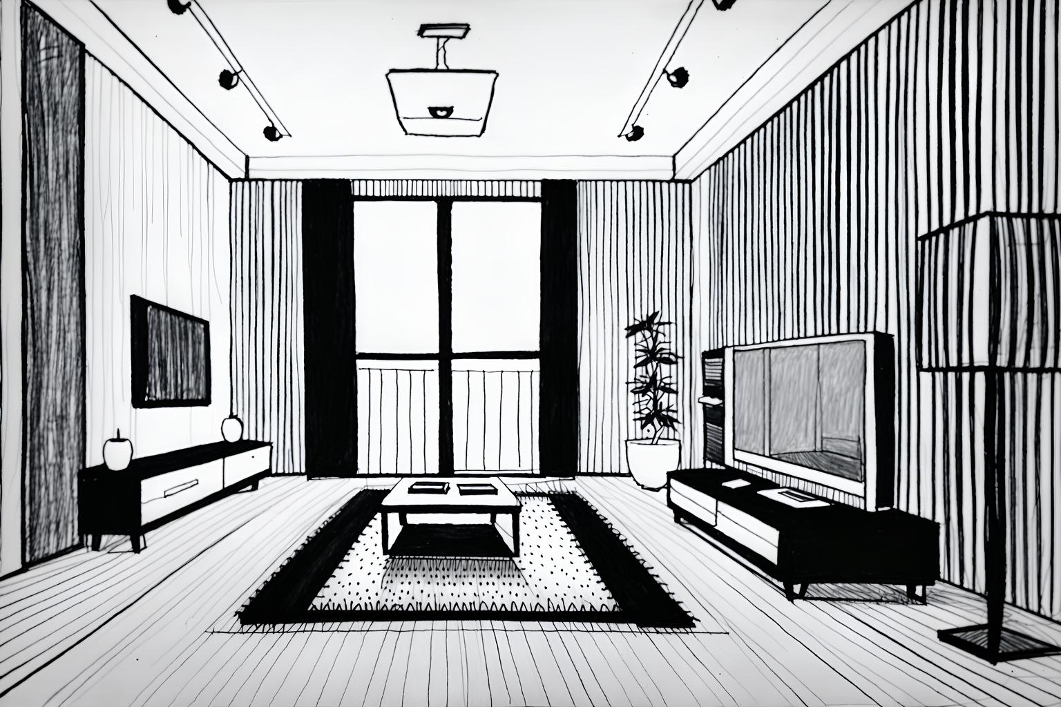 (hand-drawn monochrome black and white sketch line drawing)++ of sketch-style (living room) apartment interior. a sketch of interior. with . . a sketch of interior. with televisions and plant and occasional tables. trending on artstation. black and white line drawing sketch without colors. masterpiece, cinematic light, ultrarealistic+, photorealistic+, 8k, raw photo, realistic, sharp focus on eyes, (symmetrical eyes), (intact eyes), hyperrealistic, highest quality, best quality, , highly detailed, masterpiece, best quality, extremely detailed 8k wallpaper, masterpiece, best quality, ultra-detailed, best shadow, detailed background, detailed face, detailed eyes, high contrast, best illumination, detailed face, dulux, caustic, dynamic angle, detailed glow. dramatic lighting. highly detailed, insanely detailed hair, symmetrical, intricate details, professionally retouched, 8k high definition. strong bokeh. award winning photo.