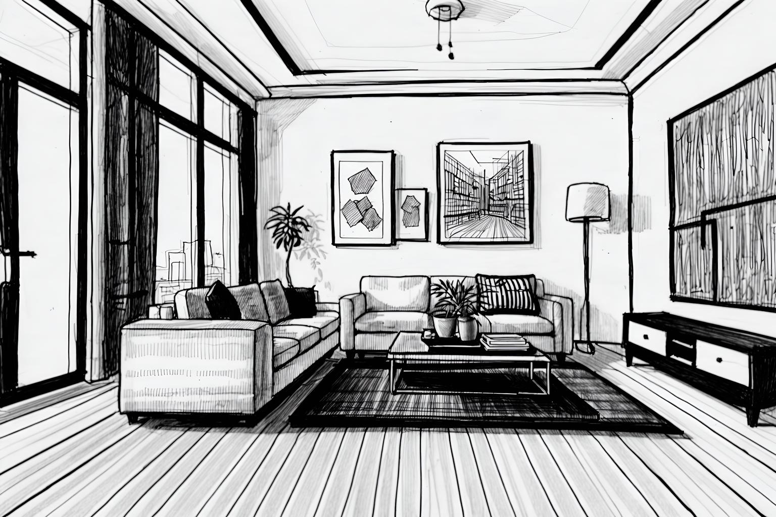 (hand-drawn monochrome black and white sketch line drawing)++ of sketch-style (living room) apartment interior. a sketch of interior. with . . a sketch of interior. with televisions and plant and occasional tables. trending on artstation. black and white line drawing sketch without colors. masterpiece, cinematic light, ultrarealistic+, photorealistic+, 8k, raw photo, realistic, sharp focus on eyes, (symmetrical eyes), (intact eyes), hyperrealistic, highest quality, best quality, , highly detailed, masterpiece, best quality, extremely detailed 8k wallpaper, masterpiece, best quality, ultra-detailed, best shadow, detailed background, detailed face, detailed eyes, high contrast, best illumination, detailed face, dulux, caustic, dynamic angle, detailed glow. dramatic lighting. highly detailed, insanely detailed hair, symmetrical, intricate details, professionally retouched, 8k high definition. strong bokeh. award winning photo.