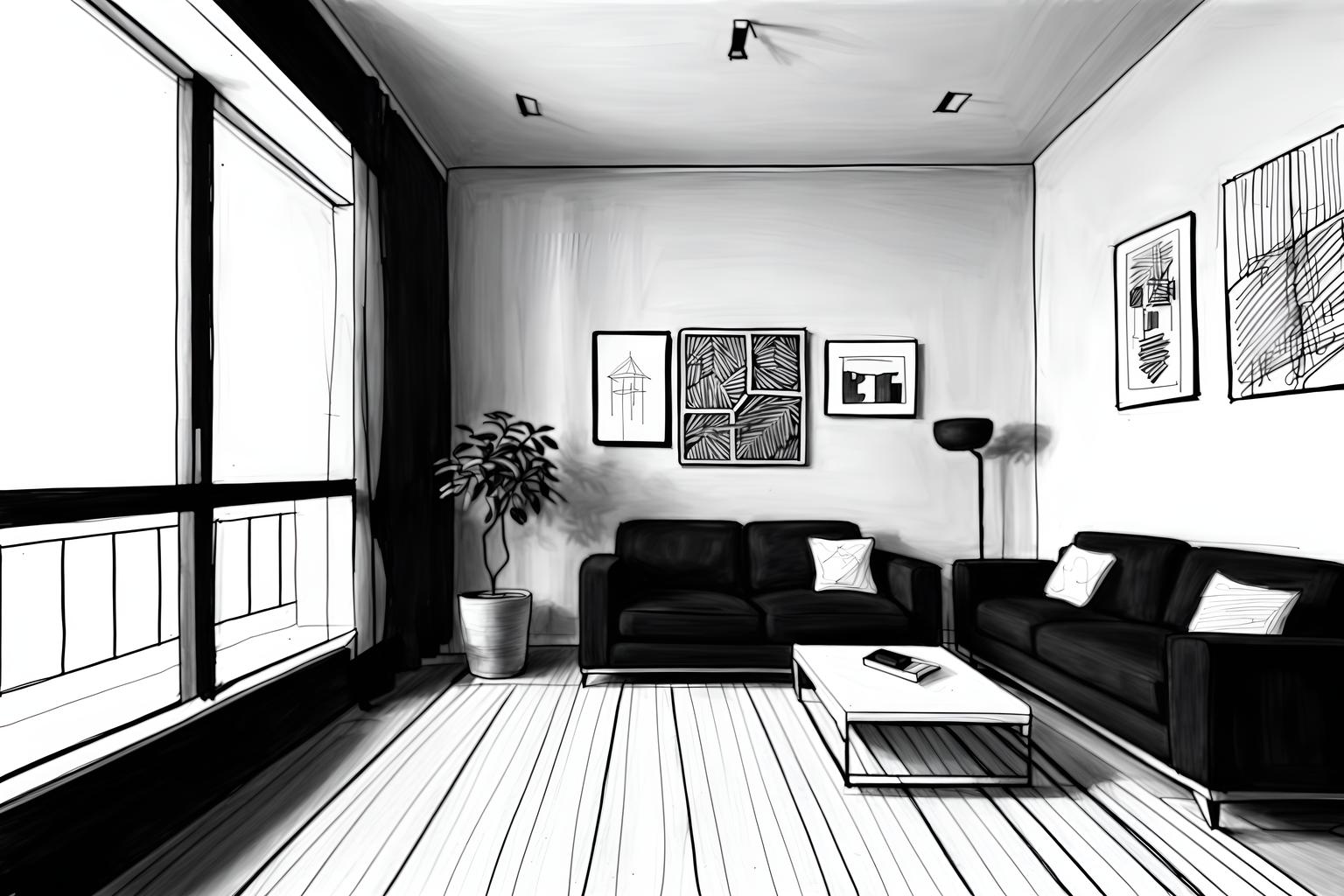 (hand-drawn monochrome black and white sketch line drawing)++ of sketch-style (living room) apartment interior. a sketch of interior. with . . a sketch of interior. with televisions and plant and occasional tables. trending on artstation. black and white line drawing sketch without colors. masterpiece, cinematic light, ultrarealistic+, photorealistic+, 8k, raw photo, realistic, sharp focus on eyes, (symmetrical eyes), (intact eyes), hyperrealistic, highest quality, best quality, , highly detailed, masterpiece, best quality, extremely detailed 8k wallpaper, masterpiece, best quality, ultra-detailed, best shadow, detailed background, detailed face, detailed eyes, high contrast, best illumination, detailed face, dulux, caustic, dynamic angle, detailed glow. dramatic lighting. highly detailed, insanely detailed hair, symmetrical, intricate details, professionally retouched, 8k high definition. strong bokeh. award winning photo.