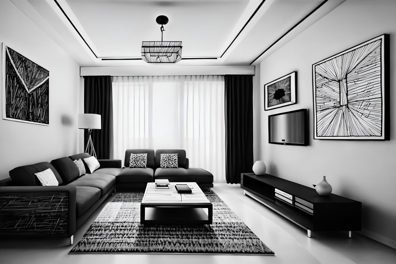 (hand-drawn monochrome black and white sketch line drawing)++ of sketch-style (living room) apartment interior. a sketch of interior. with . . a sketch of interior. with televisions and plant and occasional tables. trending on artstation. black and white line drawing sketch without colors. masterpiece, cinematic light, ultrarealistic+, photorealistic+, 8k, raw photo, realistic, sharp focus on eyes, (symmetrical eyes), (intact eyes), hyperrealistic, highest quality, best quality, , highly detailed, masterpiece, best quality, extremely detailed 8k wallpaper, masterpiece, best quality, ultra-detailed, best shadow, detailed background, detailed face, detailed eyes, high contrast, best illumination, detailed face, dulux, caustic, dynamic angle, detailed glow. dramatic lighting. highly detailed, insanely detailed hair, symmetrical, intricate details, professionally retouched, 8k high definition. strong bokeh. award winning photo.