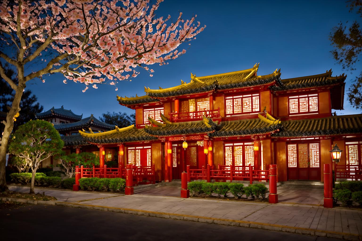 chinese new year-style exterior designed (house exterior exterior) . with red and gold candles and orange trees and zodiac calendar and vases of plum blossoms and orchids and chinese red lanterns and door couplets and red and gold tassels and kumquat trees. . cinematic photo, highly detailed, cinematic lighting, ultra-detailed, ultrarealistic, photorealism, 8k. chinese new year exterior design style. masterpiece, cinematic light, ultrarealistic+, photorealistic+, 8k, raw photo, realistic, sharp focus on eyes, (symmetrical eyes), (intact eyes), hyperrealistic, highest quality, best quality, , highly detailed, masterpiece, best quality, extremely detailed 8k wallpaper, masterpiece, best quality, ultra-detailed, best shadow, detailed background, detailed face, detailed eyes, high contrast, best illumination, detailed face, dulux, caustic, dynamic angle, detailed glow. dramatic lighting. highly detailed, insanely detailed hair, symmetrical, intricate details, professionally retouched, 8k high definition. strong bokeh. award winning photo.