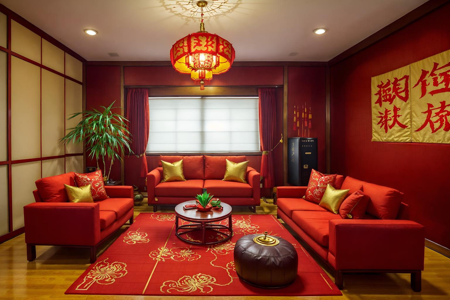 chinese new year-style (office interior) with office chairs and seating area with sofa and windows and cabinets and lounge chairs and office desks and desk lamps and computer desks. . with paper firecrackers and red and gold tassels and red fabric & pillows and red and gold candles and zodiac calendar and vases of plum blossoms and orchids and orange trees and gold ingots. . cinematic photo, highly detailed, cinematic lighting, ultra-detailed, ultrarealistic, photorealism, 8k. chinese new year interior design style. masterpiece, cinematic light, ultrarealistic+, photorealistic+, 8k, raw photo, realistic, sharp focus on eyes, (symmetrical eyes), (intact eyes), hyperrealistic, highest quality, best quality, , highly detailed, masterpiece, best quality, extremely detailed 8k wallpaper, masterpiece, best quality, ultra-detailed, best shadow, detailed background, detailed face, detailed eyes, high contrast, best illumination, detailed face, dulux, caustic, dynamic angle, detailed glow. dramatic lighting. highly detailed, insanely detailed hair, symmetrical, intricate details, professionally retouched, 8k high definition. strong bokeh. award winning photo.