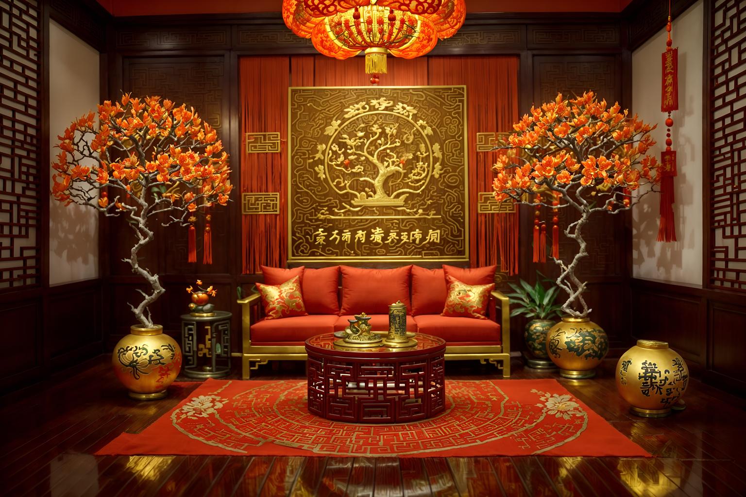 chinese new year-style (clothing store interior) . with fai chun banners and mei hwa flowers and chinese knots and gold ingots and orange trees and money tree and red and gold tassels and zodiac calendar. . cinematic photo, highly detailed, cinematic lighting, ultra-detailed, ultrarealistic, photorealism, 8k. chinese new year interior design style. masterpiece, cinematic light, ultrarealistic+, photorealistic+, 8k, raw photo, realistic, sharp focus on eyes, (symmetrical eyes), (intact eyes), hyperrealistic, highest quality, best quality, , highly detailed, masterpiece, best quality, extremely detailed 8k wallpaper, masterpiece, best quality, ultra-detailed, best shadow, detailed background, detailed face, detailed eyes, high contrast, best illumination, detailed face, dulux, caustic, dynamic angle, detailed glow. dramatic lighting. highly detailed, insanely detailed hair, symmetrical, intricate details, professionally retouched, 8k high definition. strong bokeh. award winning photo.