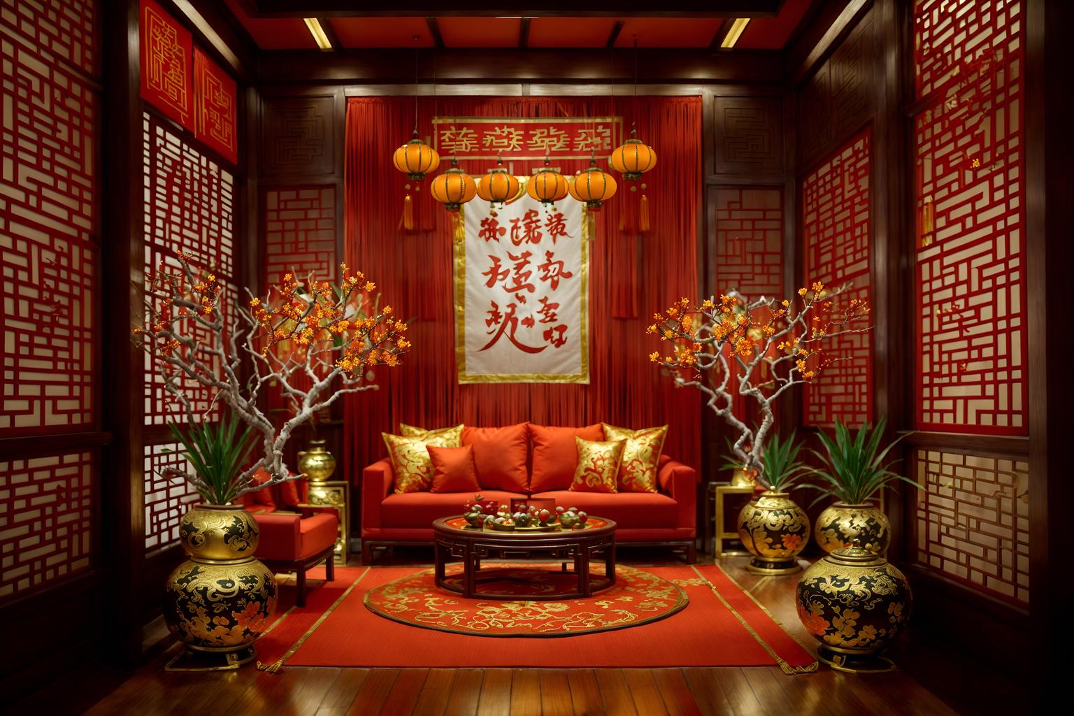 chinese new year-style (clothing store interior) . with fai chun banners and mei hwa flowers and chinese knots and gold ingots and orange trees and money tree and red and gold tassels and zodiac calendar. . cinematic photo, highly detailed, cinematic lighting, ultra-detailed, ultrarealistic, photorealism, 8k. chinese new year interior design style. masterpiece, cinematic light, ultrarealistic+, photorealistic+, 8k, raw photo, realistic, sharp focus on eyes, (symmetrical eyes), (intact eyes), hyperrealistic, highest quality, best quality, , highly detailed, masterpiece, best quality, extremely detailed 8k wallpaper, masterpiece, best quality, ultra-detailed, best shadow, detailed background, detailed face, detailed eyes, high contrast, best illumination, detailed face, dulux, caustic, dynamic angle, detailed glow. dramatic lighting. highly detailed, insanely detailed hair, symmetrical, intricate details, professionally retouched, 8k high definition. strong bokeh. award winning photo.