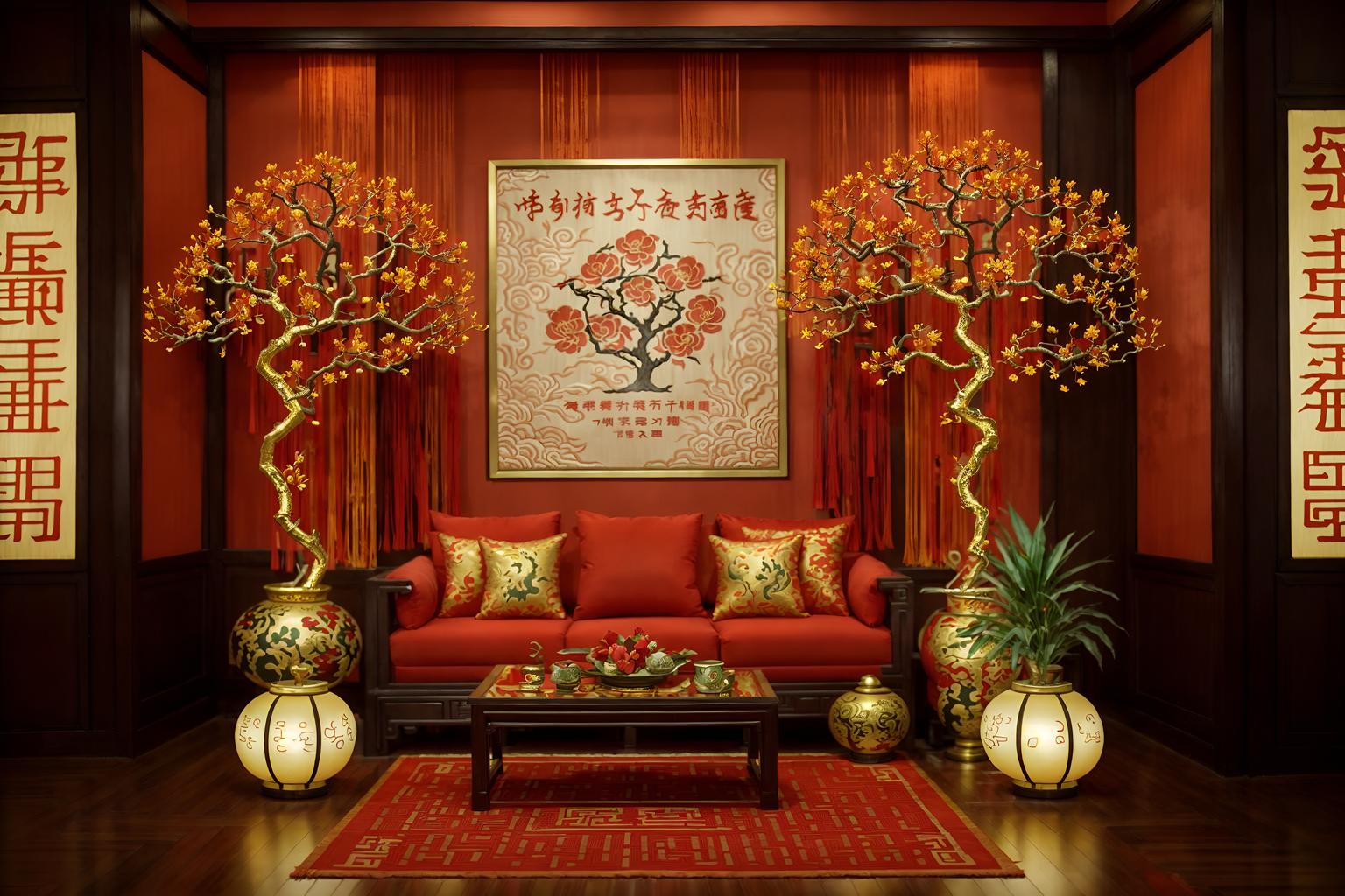 chinese new year-style (clothing store interior) . with fai chun banners and mei hwa flowers and chinese knots and gold ingots and orange trees and money tree and red and gold tassels and zodiac calendar. . cinematic photo, highly detailed, cinematic lighting, ultra-detailed, ultrarealistic, photorealism, 8k. chinese new year interior design style. masterpiece, cinematic light, ultrarealistic+, photorealistic+, 8k, raw photo, realistic, sharp focus on eyes, (symmetrical eyes), (intact eyes), hyperrealistic, highest quality, best quality, , highly detailed, masterpiece, best quality, extremely detailed 8k wallpaper, masterpiece, best quality, ultra-detailed, best shadow, detailed background, detailed face, detailed eyes, high contrast, best illumination, detailed face, dulux, caustic, dynamic angle, detailed glow. dramatic lighting. highly detailed, insanely detailed hair, symmetrical, intricate details, professionally retouched, 8k high definition. strong bokeh. award winning photo.