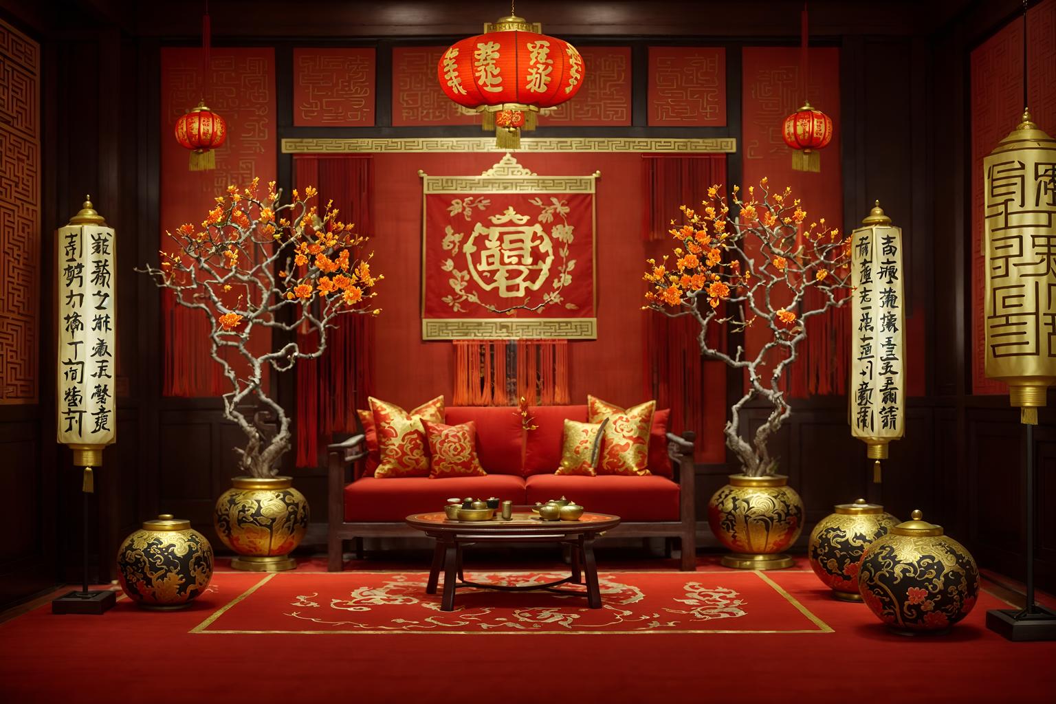 chinese new year-style (clothing store interior) . with fai chun banners and mei hwa flowers and chinese knots and gold ingots and orange trees and money tree and red and gold tassels and zodiac calendar. . cinematic photo, highly detailed, cinematic lighting, ultra-detailed, ultrarealistic, photorealism, 8k. chinese new year interior design style. masterpiece, cinematic light, ultrarealistic+, photorealistic+, 8k, raw photo, realistic, sharp focus on eyes, (symmetrical eyes), (intact eyes), hyperrealistic, highest quality, best quality, , highly detailed, masterpiece, best quality, extremely detailed 8k wallpaper, masterpiece, best quality, ultra-detailed, best shadow, detailed background, detailed face, detailed eyes, high contrast, best illumination, detailed face, dulux, caustic, dynamic angle, detailed glow. dramatic lighting. highly detailed, insanely detailed hair, symmetrical, intricate details, professionally retouched, 8k high definition. strong bokeh. award winning photo.