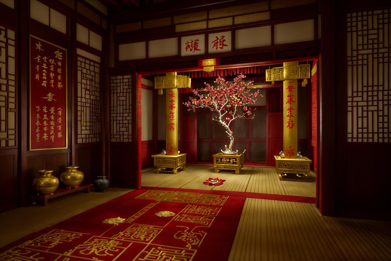 chinese new year-style (onsen interior) . with red and gold tassels and chinese knots and money tree and zodiac calendar and vases of plum blossoms and orchids and door couplets and gold ingots and red and gold candles. . cinematic photo, highly detailed, cinematic lighting, ultra-detailed, ultrarealistic, photorealism, 8k. chinese new year interior design style. masterpiece, cinematic light, ultrarealistic+, photorealistic+, 8k, raw photo, realistic, sharp focus on eyes, (symmetrical eyes), (intact eyes), hyperrealistic, highest quality, best quality, , highly detailed, masterpiece, best quality, extremely detailed 8k wallpaper, masterpiece, best quality, ultra-detailed, best shadow, detailed background, detailed face, detailed eyes, high contrast, best illumination, detailed face, dulux, caustic, dynamic angle, detailed glow. dramatic lighting. highly detailed, insanely detailed hair, symmetrical, intricate details, professionally retouched, 8k high definition. strong bokeh. award winning photo.