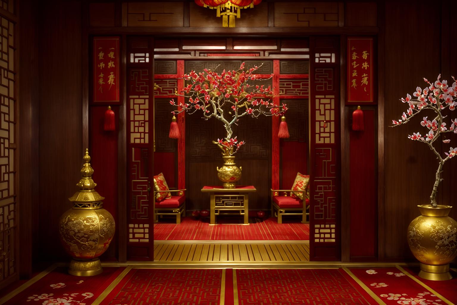 chinese new year-style (onsen interior) . with red and gold tassels and chinese knots and money tree and zodiac calendar and vases of plum blossoms and orchids and door couplets and gold ingots and red and gold candles. . cinematic photo, highly detailed, cinematic lighting, ultra-detailed, ultrarealistic, photorealism, 8k. chinese new year interior design style. masterpiece, cinematic light, ultrarealistic+, photorealistic+, 8k, raw photo, realistic, sharp focus on eyes, (symmetrical eyes), (intact eyes), hyperrealistic, highest quality, best quality, , highly detailed, masterpiece, best quality, extremely detailed 8k wallpaper, masterpiece, best quality, ultra-detailed, best shadow, detailed background, detailed face, detailed eyes, high contrast, best illumination, detailed face, dulux, caustic, dynamic angle, detailed glow. dramatic lighting. highly detailed, insanely detailed hair, symmetrical, intricate details, professionally retouched, 8k high definition. strong bokeh. award winning photo.