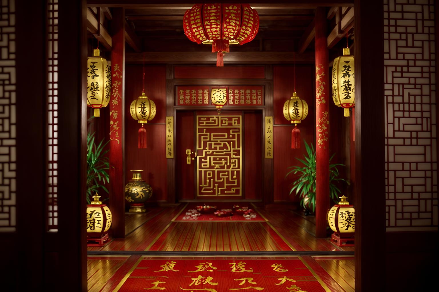 chinese new year-style (onsen interior) . with red and gold tassels and chinese knots and money tree and zodiac calendar and vases of plum blossoms and orchids and door couplets and gold ingots and red and gold candles. . cinematic photo, highly detailed, cinematic lighting, ultra-detailed, ultrarealistic, photorealism, 8k. chinese new year interior design style. masterpiece, cinematic light, ultrarealistic+, photorealistic+, 8k, raw photo, realistic, sharp focus on eyes, (symmetrical eyes), (intact eyes), hyperrealistic, highest quality, best quality, , highly detailed, masterpiece, best quality, extremely detailed 8k wallpaper, masterpiece, best quality, ultra-detailed, best shadow, detailed background, detailed face, detailed eyes, high contrast, best illumination, detailed face, dulux, caustic, dynamic angle, detailed glow. dramatic lighting. highly detailed, insanely detailed hair, symmetrical, intricate details, professionally retouched, 8k high definition. strong bokeh. award winning photo.