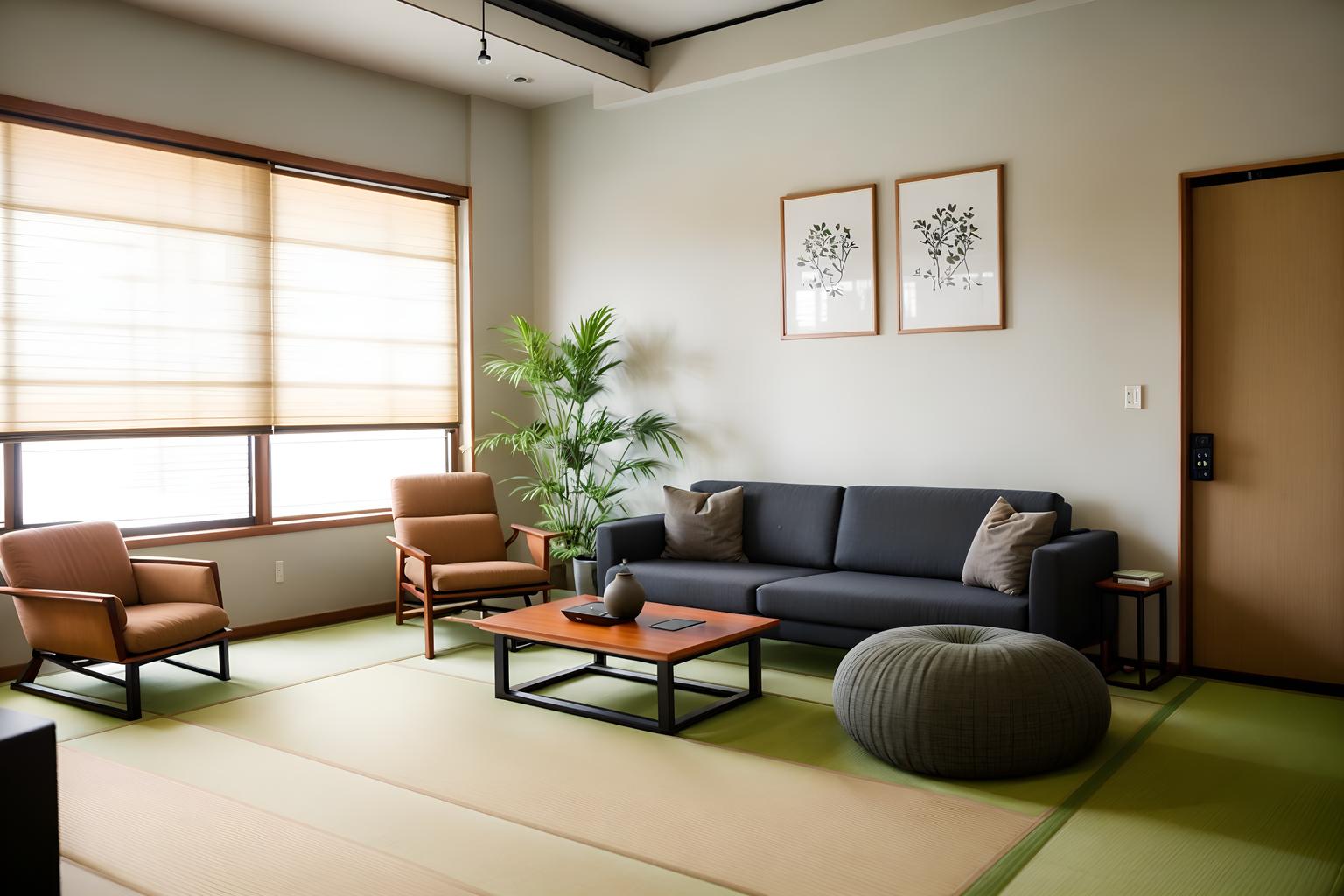 zen-style (coworking space interior) with lounge chairs and office desks and office chairs and seating area with sofa and lounge chairs. . with japanese interior and asian zen interior and calm and neutral colors and asian zen interior and natural light and japanese minimalist interior and clutter free and japanese minimalist interior. . cinematic photo, highly detailed, cinematic lighting, ultra-detailed, ultrarealistic, photorealism, 8k. zen interior design style. masterpiece, cinematic light, ultrarealistic+, photorealistic+, 8k, raw photo, realistic, sharp focus on eyes, (symmetrical eyes), (intact eyes), hyperrealistic, highest quality, best quality, , highly detailed, masterpiece, best quality, extremely detailed 8k wallpaper, masterpiece, best quality, ultra-detailed, best shadow, detailed background, detailed face, detailed eyes, high contrast, best illumination, detailed face, dulux, caustic, dynamic angle, detailed glow. dramatic lighting. highly detailed, insanely detailed hair, symmetrical, intricate details, professionally retouched, 8k high definition. strong bokeh. award winning photo.