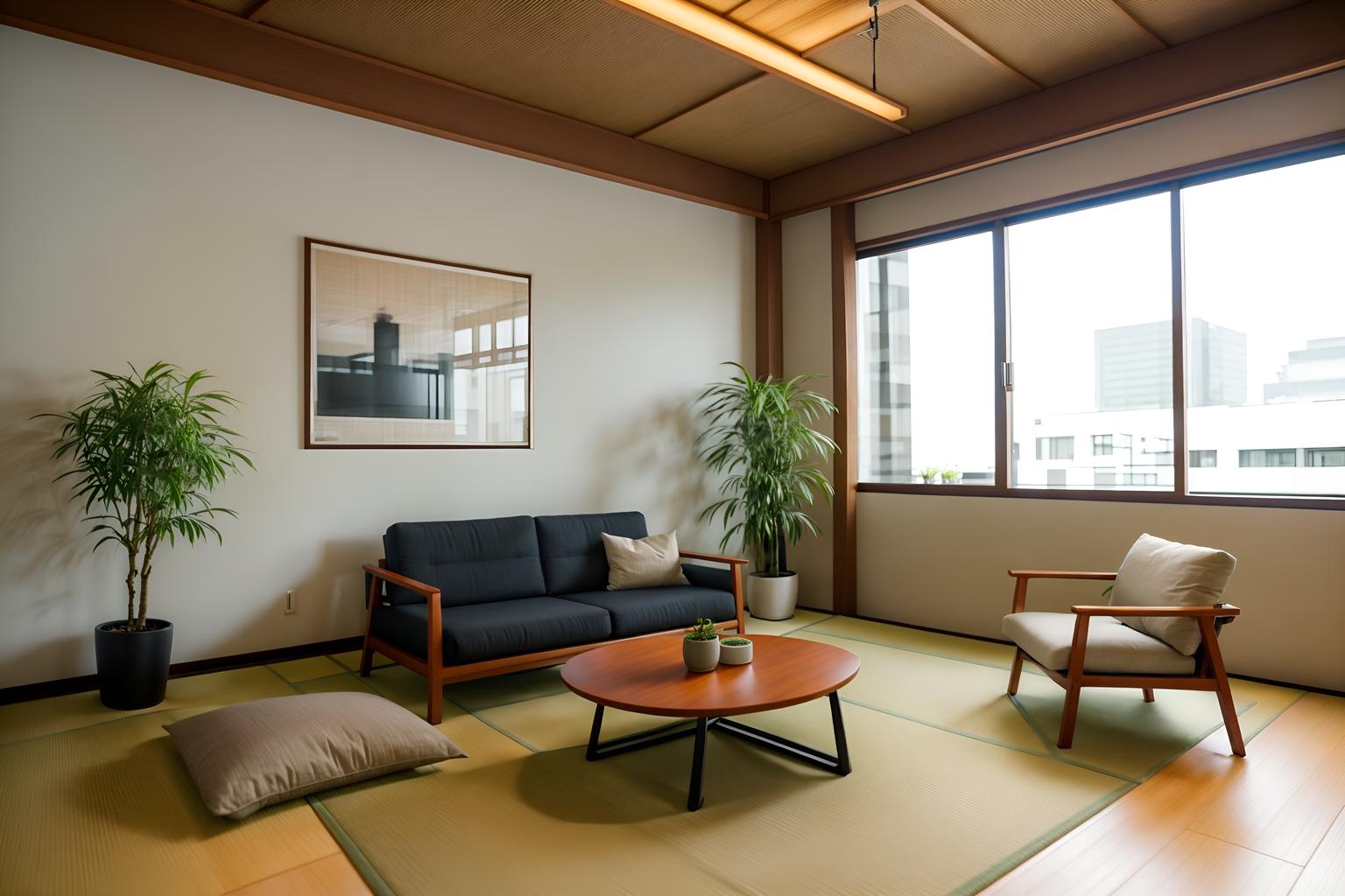 zen-style (coworking space interior) with lounge chairs and office desks and office chairs and seating area with sofa and lounge chairs. . with japanese interior and asian zen interior and calm and neutral colors and asian zen interior and natural light and japanese minimalist interior and clutter free and japanese minimalist interior. . cinematic photo, highly detailed, cinematic lighting, ultra-detailed, ultrarealistic, photorealism, 8k. zen interior design style. masterpiece, cinematic light, ultrarealistic+, photorealistic+, 8k, raw photo, realistic, sharp focus on eyes, (symmetrical eyes), (intact eyes), hyperrealistic, highest quality, best quality, , highly detailed, masterpiece, best quality, extremely detailed 8k wallpaper, masterpiece, best quality, ultra-detailed, best shadow, detailed background, detailed face, detailed eyes, high contrast, best illumination, detailed face, dulux, caustic, dynamic angle, detailed glow. dramatic lighting. highly detailed, insanely detailed hair, symmetrical, intricate details, professionally retouched, 8k high definition. strong bokeh. award winning photo.