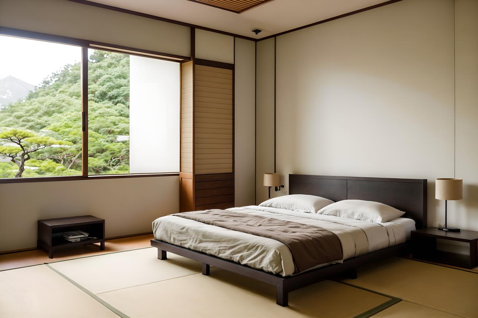 zen-style (bedroom interior) with accent chair and dresser closet and bedside table or night stand and bed and plant and storage bench or ottoman and headboard and mirror. . with asian interior and natural light and japanese minimalist interior and japanese minimalist interior and mimimalist and japanese interior and simplicity and calm and neutral colors. . cinematic photo, highly detailed, cinematic lighting, ultra-detailed, ultrarealistic, photorealism, 8k. zen interior design style. masterpiece, cinematic light, ultrarealistic+, photorealistic+, 8k, raw photo, realistic, sharp focus on eyes, (symmetrical eyes), (intact eyes), hyperrealistic, highest quality, best quality, , highly detailed, masterpiece, best quality, extremely detailed 8k wallpaper, masterpiece, best quality, ultra-detailed, best shadow, detailed background, detailed face, detailed eyes, high contrast, best illumination, detailed face, dulux, caustic, dynamic angle, detailed glow. dramatic lighting. highly detailed, insanely detailed hair, symmetrical, intricate details, professionally retouched, 8k high definition. strong bokeh. award winning photo.