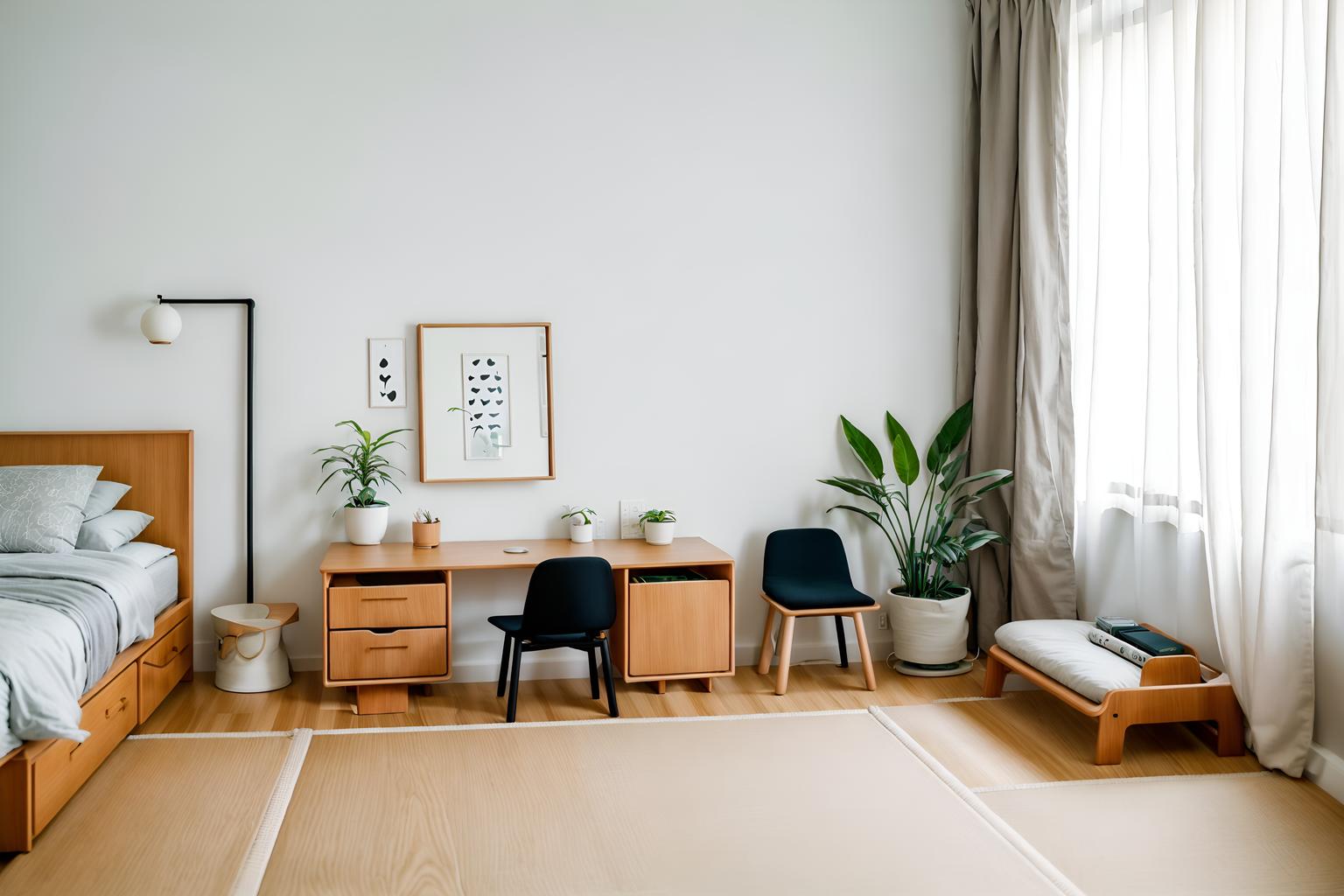 zen-style (kids room interior) with kids desk and plant and storage bench or ottoman and night light and headboard and mirror and bedside table or night stand and dresser closet. . with japanese interior and japanese minimalist interior and japanese minimalist interior and japanese minimalist interior and asian zen interior and clean lines and simple furniture and calm and neutral colors. . cinematic photo, highly detailed, cinematic lighting, ultra-detailed, ultrarealistic, photorealism, 8k. zen interior design style. masterpiece, cinematic light, ultrarealistic+, photorealistic+, 8k, raw photo, realistic, sharp focus on eyes, (symmetrical eyes), (intact eyes), hyperrealistic, highest quality, best quality, , highly detailed, masterpiece, best quality, extremely detailed 8k wallpaper, masterpiece, best quality, ultra-detailed, best shadow, detailed background, detailed face, detailed eyes, high contrast, best illumination, detailed face, dulux, caustic, dynamic angle, detailed glow. dramatic lighting. highly detailed, insanely detailed hair, symmetrical, intricate details, professionally retouched, 8k high definition. strong bokeh. award winning photo.