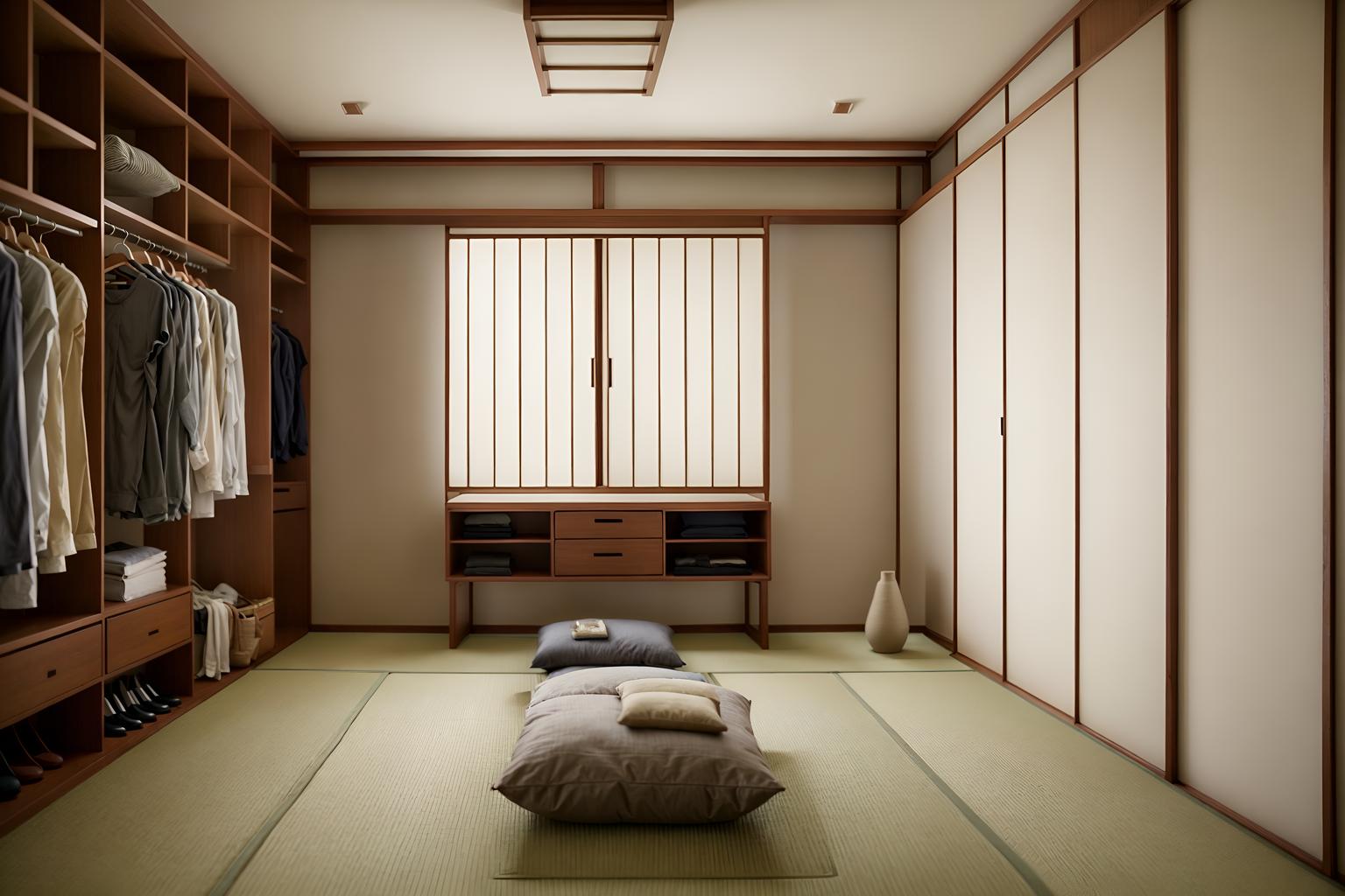 zen-style (walk in closet interior) . with calm and neutral colors and japanese minimalist interior and simple furniture and japanese interior and clutter free and asian zen interior and serenity and harmony and japanese minimalist interior. . cinematic photo, highly detailed, cinematic lighting, ultra-detailed, ultrarealistic, photorealism, 8k. zen interior design style. masterpiece, cinematic light, ultrarealistic+, photorealistic+, 8k, raw photo, realistic, sharp focus on eyes, (symmetrical eyes), (intact eyes), hyperrealistic, highest quality, best quality, , highly detailed, masterpiece, best quality, extremely detailed 8k wallpaper, masterpiece, best quality, ultra-detailed, best shadow, detailed background, detailed face, detailed eyes, high contrast, best illumination, detailed face, dulux, caustic, dynamic angle, detailed glow. dramatic lighting. highly detailed, insanely detailed hair, symmetrical, intricate details, professionally retouched, 8k high definition. strong bokeh. award winning photo.